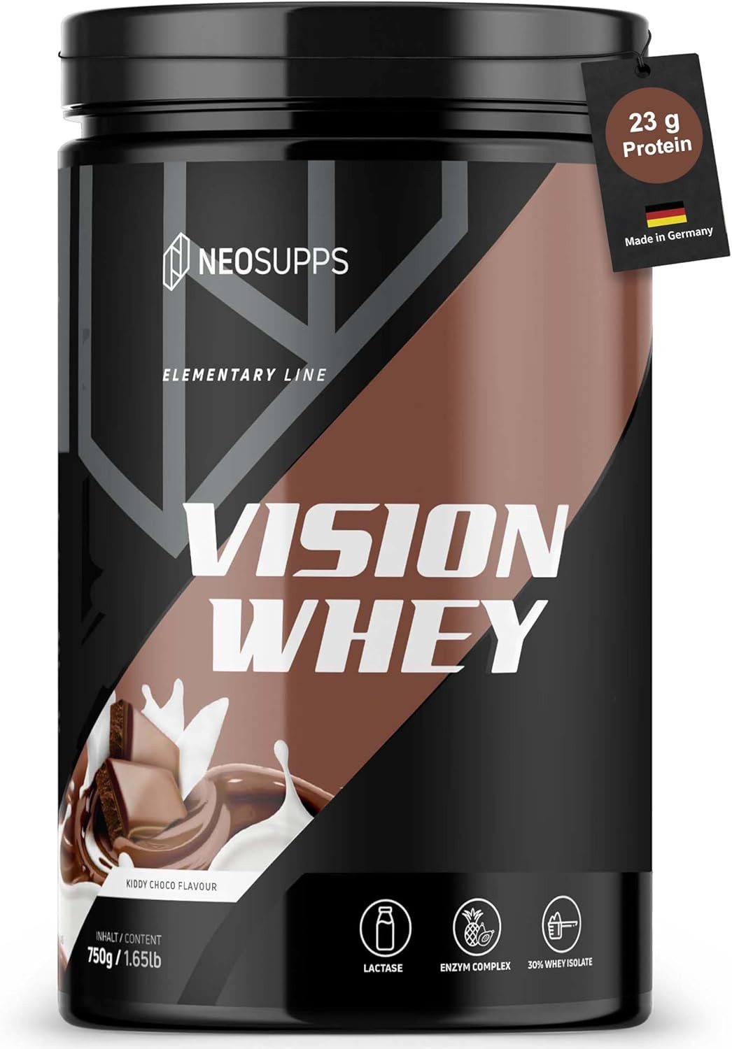 Neosupps Vision Whey Kiddy Choco 750g, Eiweiss Protein Pulver Pulver, 750 g, Whey Protein für Muskelaufbau mit geprüfter Qualität, Made in Germany