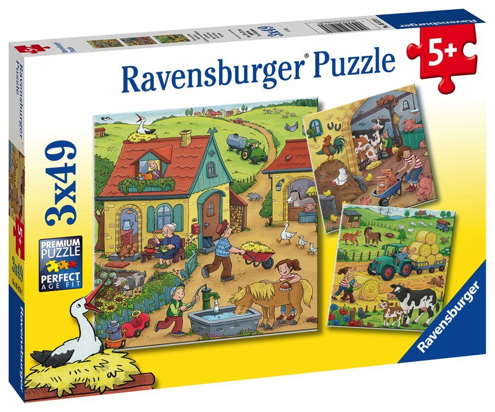 Ravensburger Puzzle 3 x 49 Teile Kinder Puzzle Viel los auf dem Bauernhof 05078, 49 Puzzleteile