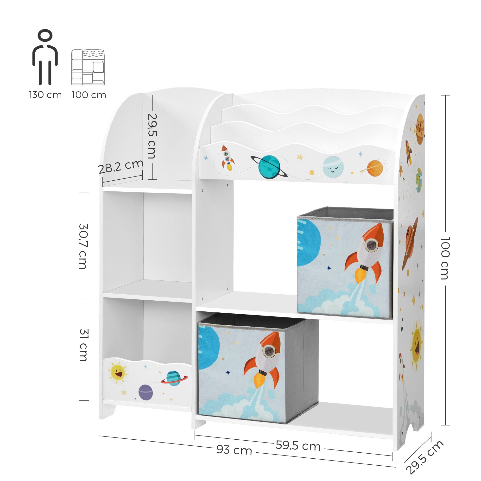 SONGMICS Spielzeugtruhe Bücherregal Kinder, Kinderregal für Bücher, Spielzeugregal, mit 2 Boxen, für Spielzimmer, Kinderzimmer, Wohnzimmer – Bild 4 von 5