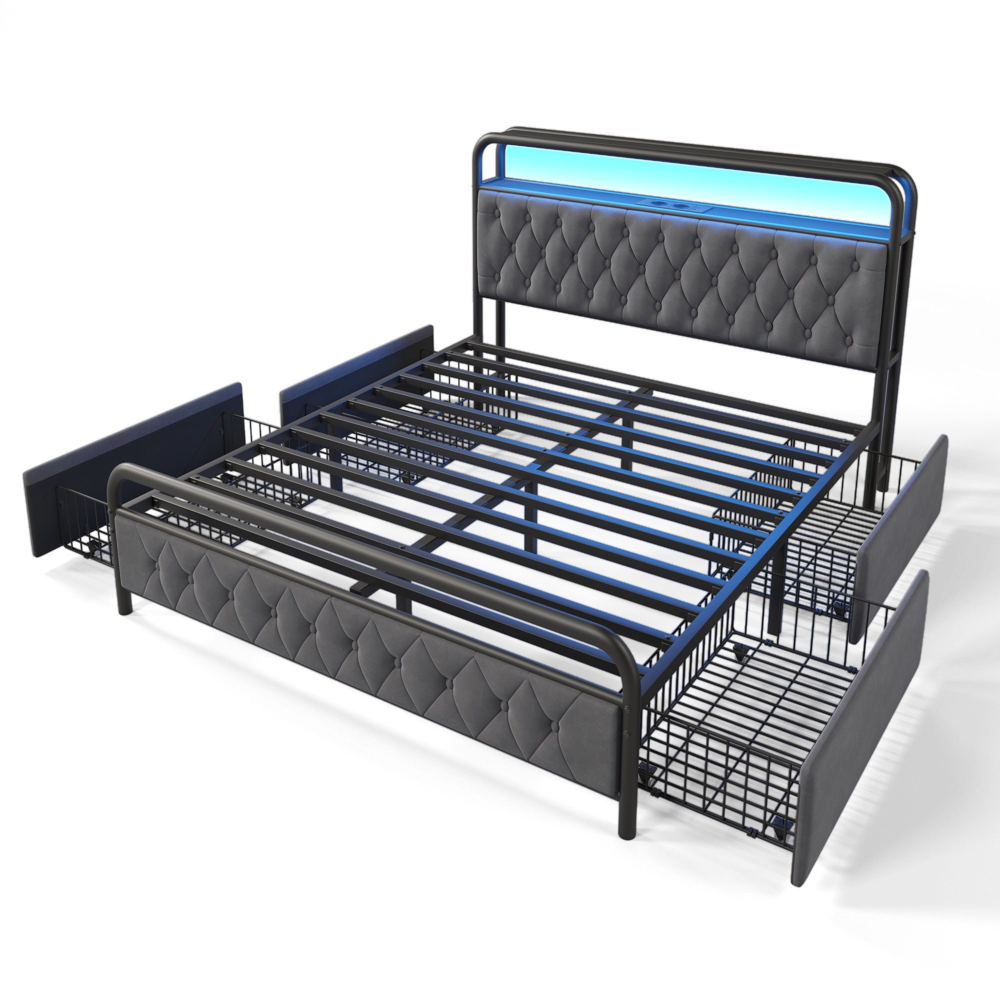 Fanttik Bettgestell Gepolstertes Bett mit USB-Ladung günstig online kaufen