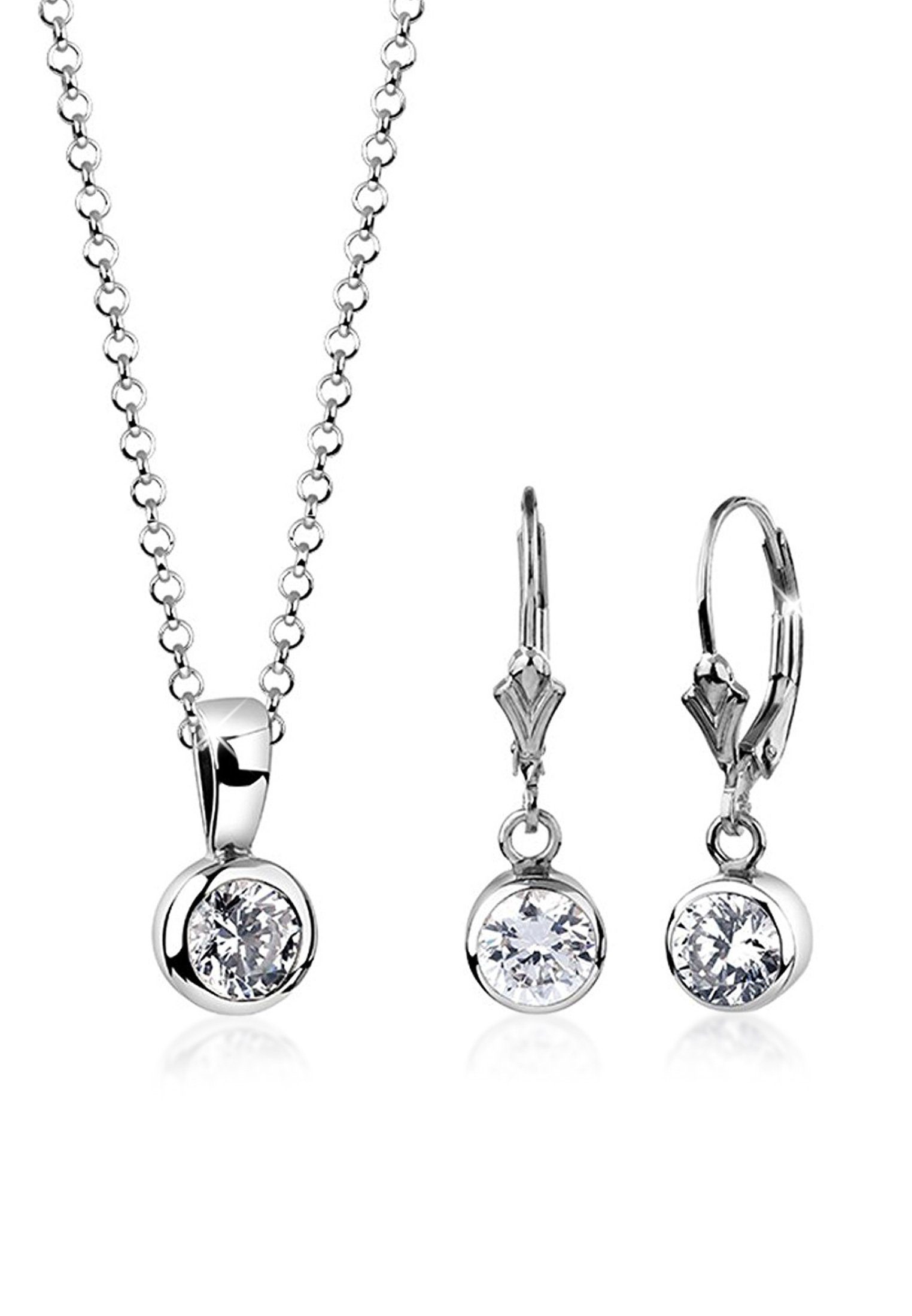 Nenalina Schmuckset Kette Ohrhänger Solitär Zirkonia Steine 925 Silber