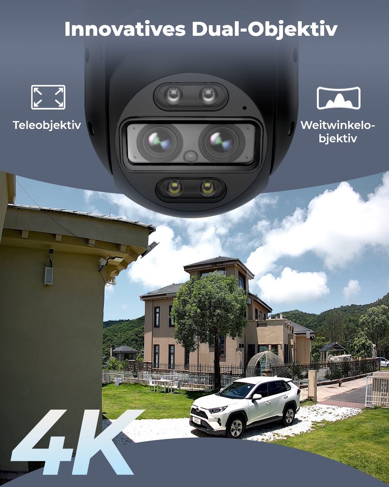 Reolink Überwachungskamera Trackmix 8MP PTZ WLAN IP (Außenbereich, Packung, 1-tlg., 2 Spotlights, mit Dual-Objektiv, Auto-Tracking,Smarte Person/Auto/Haustiererkennung)