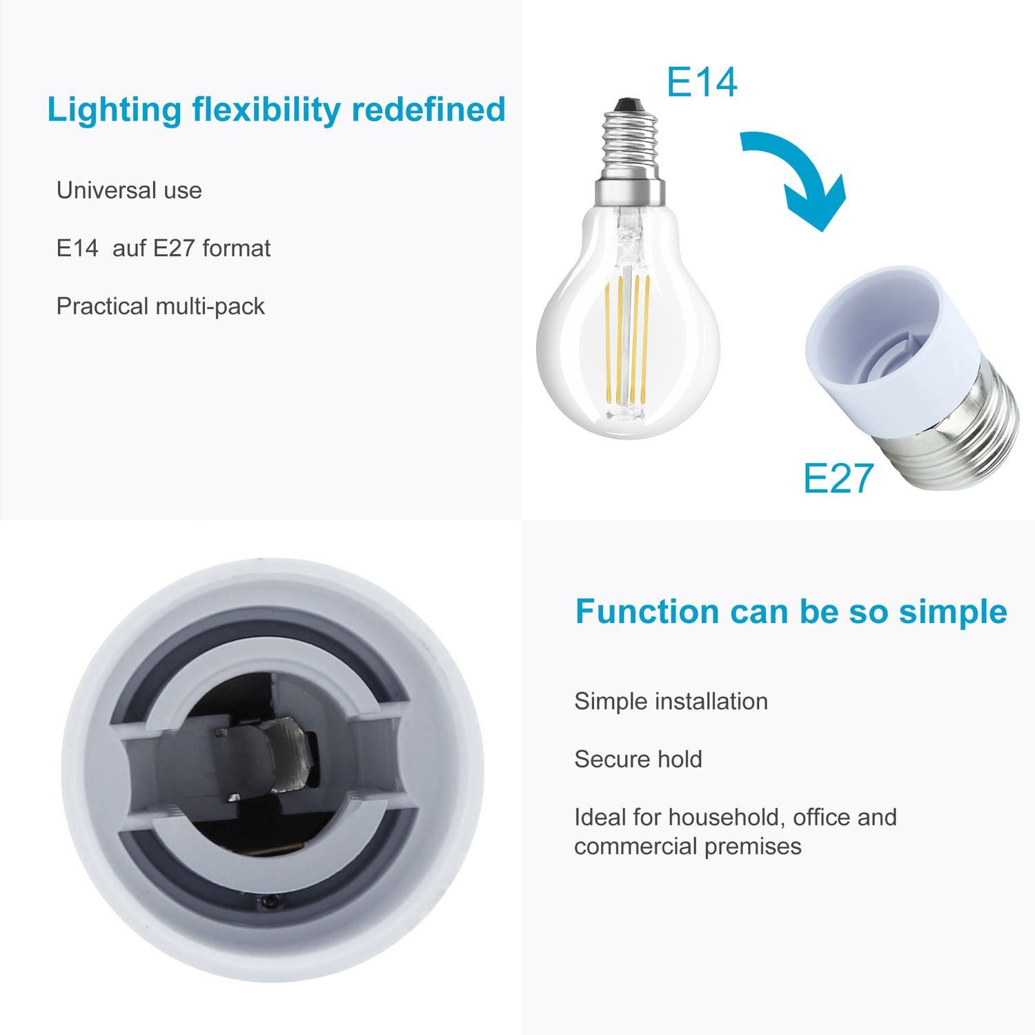 Intirilife Lampenfassung, (4-St), E27 auf E14 Lampensockel Adapter
