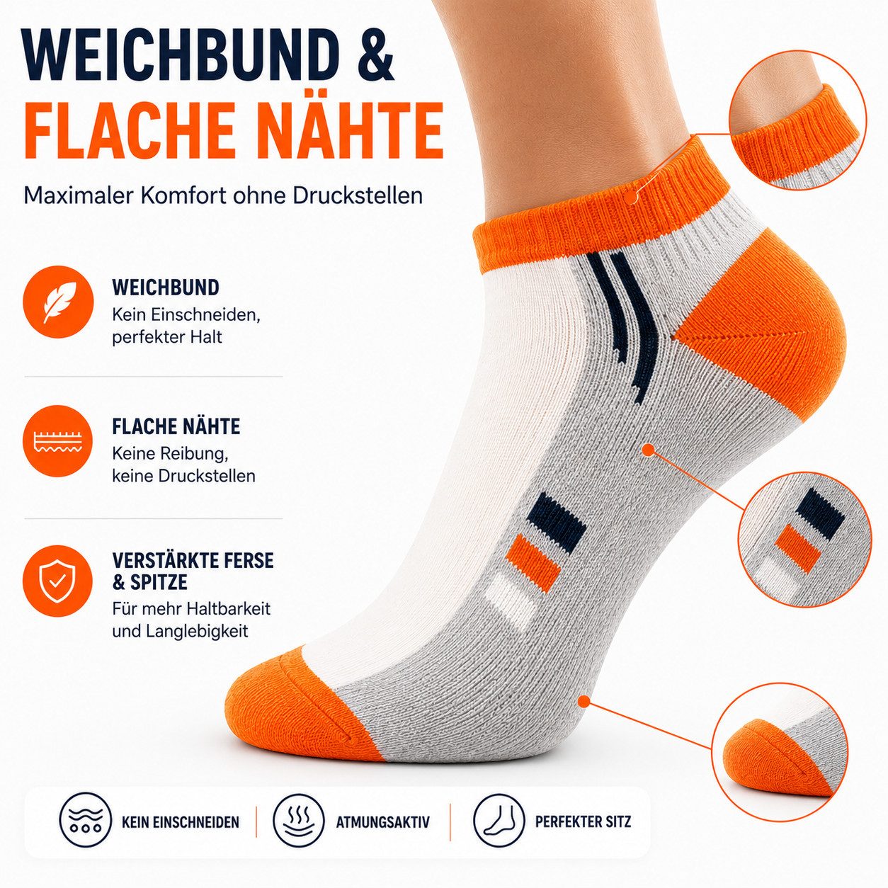 Chili Lifestyle Sneakersocken PREMIUM Sneaker Socken Damen & Herren aus Baumwolle, atmungsaktiv (Multipack, 12-Paar, 4 Farbdesigns - AirGrip Komfortbund ohne Gummidruck) Low Cut Sneaker Socken für Sport, Alltag & Freizeit