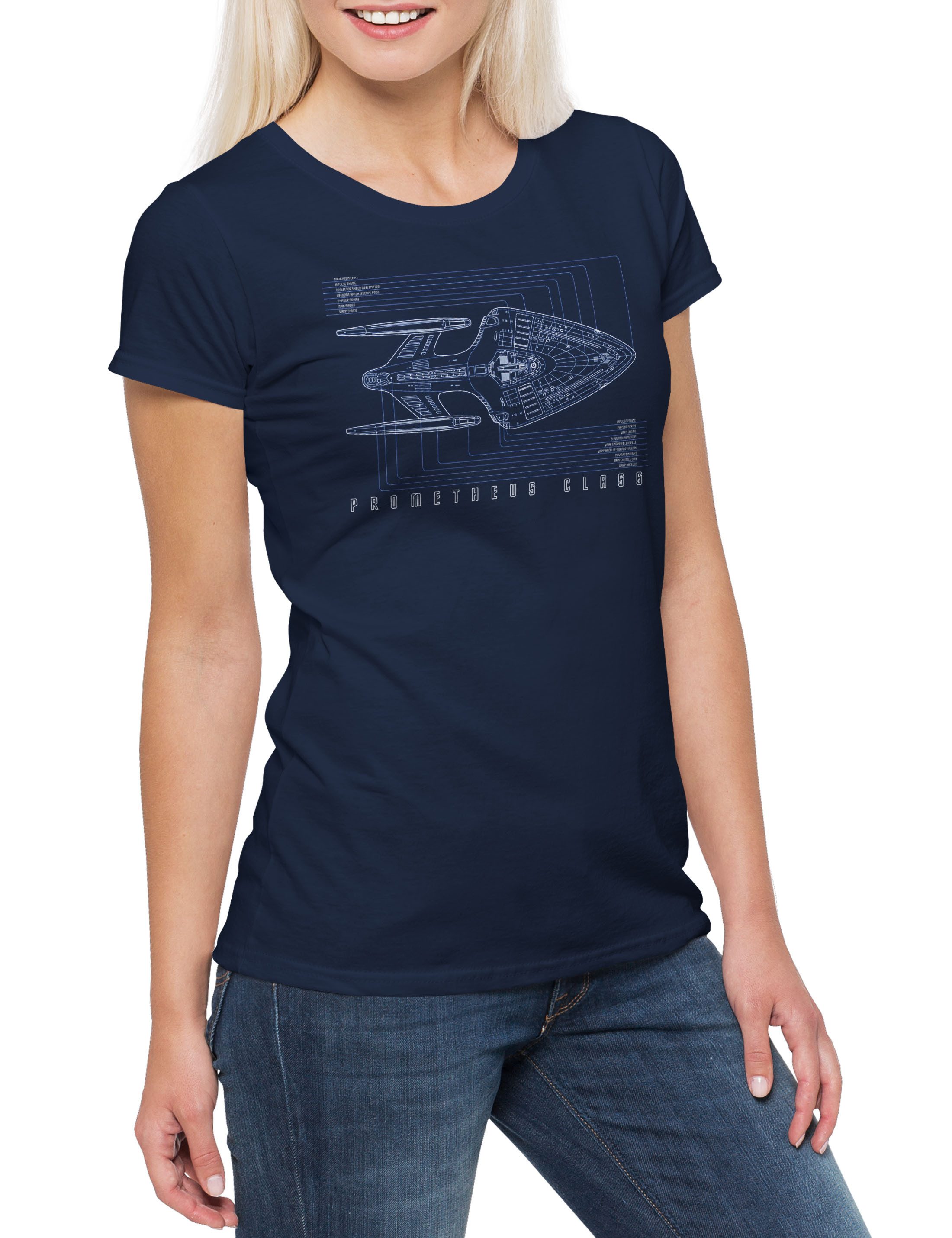 Print-Shirt Prometheus Class Damen T-Shirt Raumschiff Science Fiction U.S.S. Star