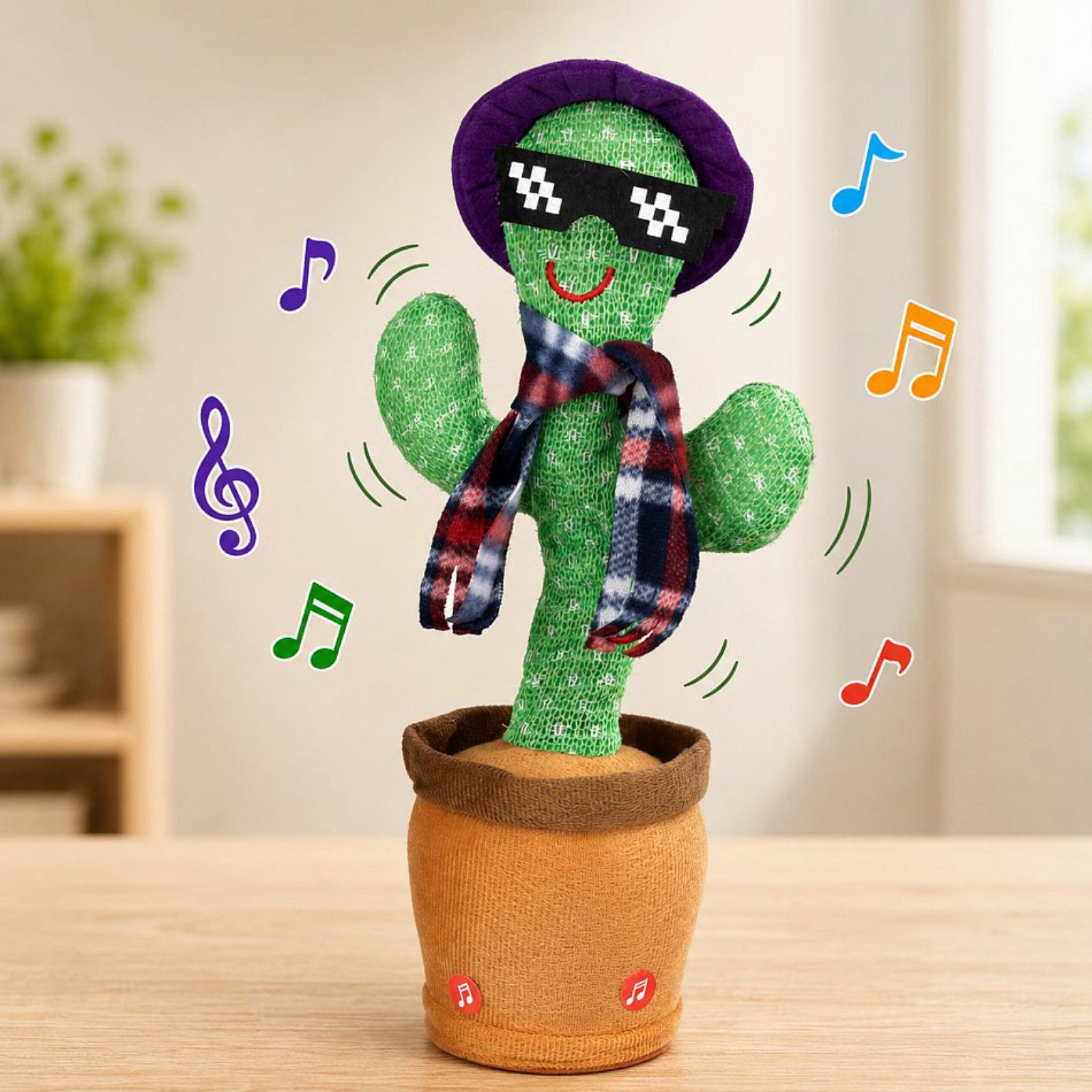 Haushalt International Dekofigur Sprechender Kaktus Spielfigur Spielzeug Lila Hut (Stück, 1 St., Packung), 33x11cm, Tanzend, Singend, Sprechfunktion
