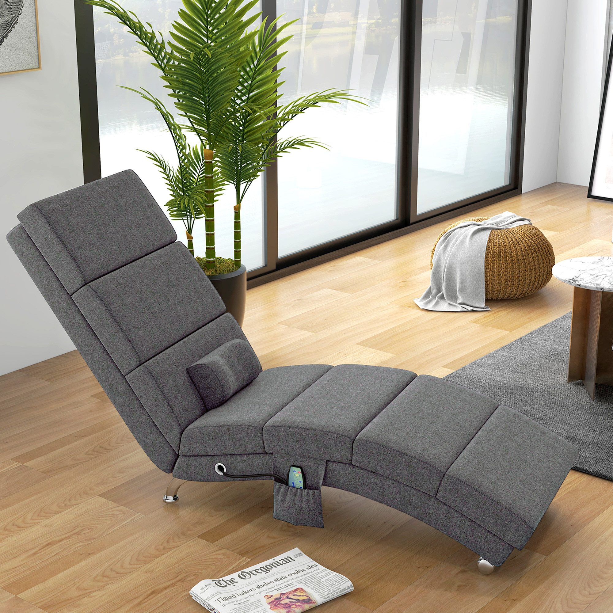 HOMCOM Massagesessel Relaxsessel TV Sessel mit Liegefunktion Massage Wärmefunktion (Relaxsessel, 1-St., Elektrisch Fernsehsessel), TV Sessel mit Lendenkissen Seitentasche Fernbedienung Dunkelgrau