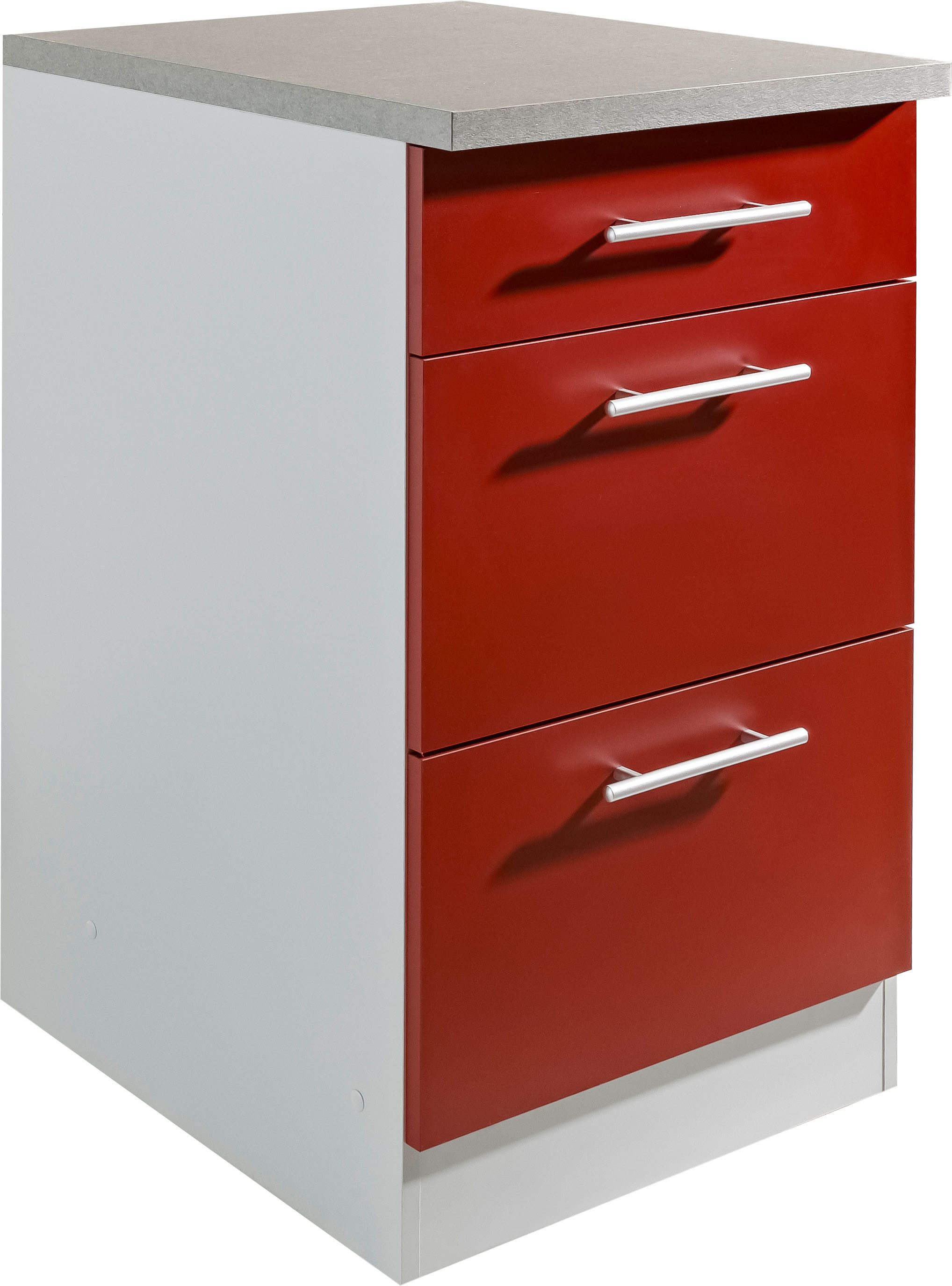 wiho Küchen Unterschrank Kiel 50 cm breit, Tiefe 60 cm, mit 2 großen Auszügen und 1 Schublade