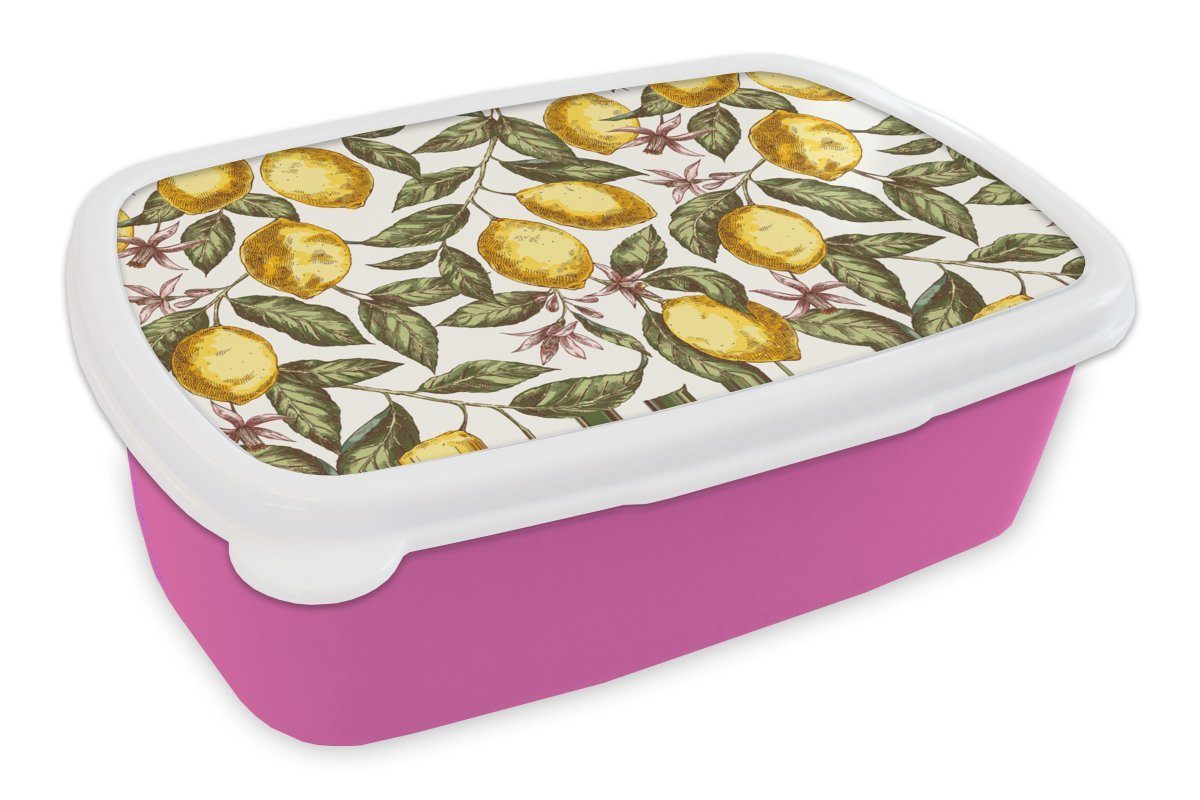 Kunststoff, rosa für - Mädchen, Lunchbox Erwachsene, Zitrusfrüchte, Muster Brotbox Brotdose Snackbox, (2-tlg), Kunststoff MuchoWow - Kinder, Blumen