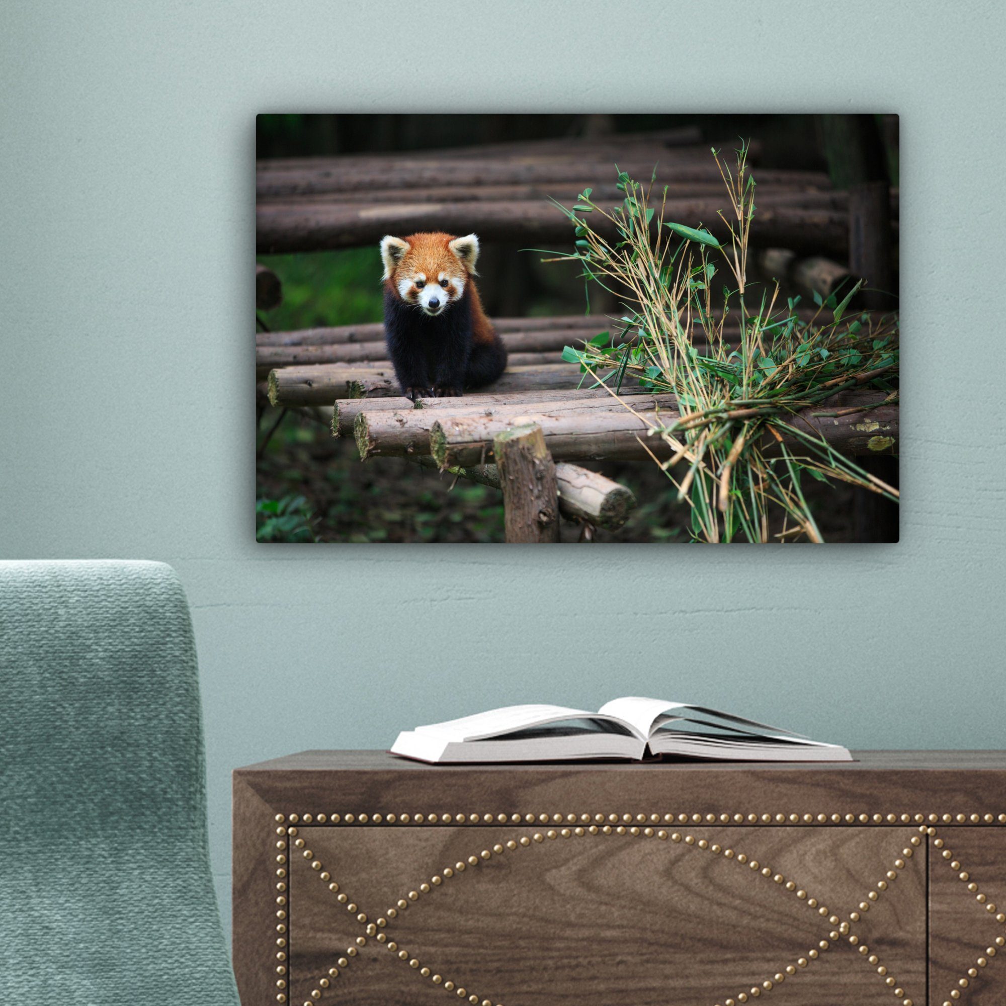cm Aufhängefertig, OneMillionCanvasses® Roter Wanddeko, 30x20 - Leinwandbilder, St), (1 Leinwandbild Wandbild Bambus Baumstämme, Panda -