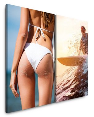 Sinus Art Leinwandbild 2 Bilder je 60x90cm Bikini Surferin Meer Sommer Sport Sexy Wellenreiten