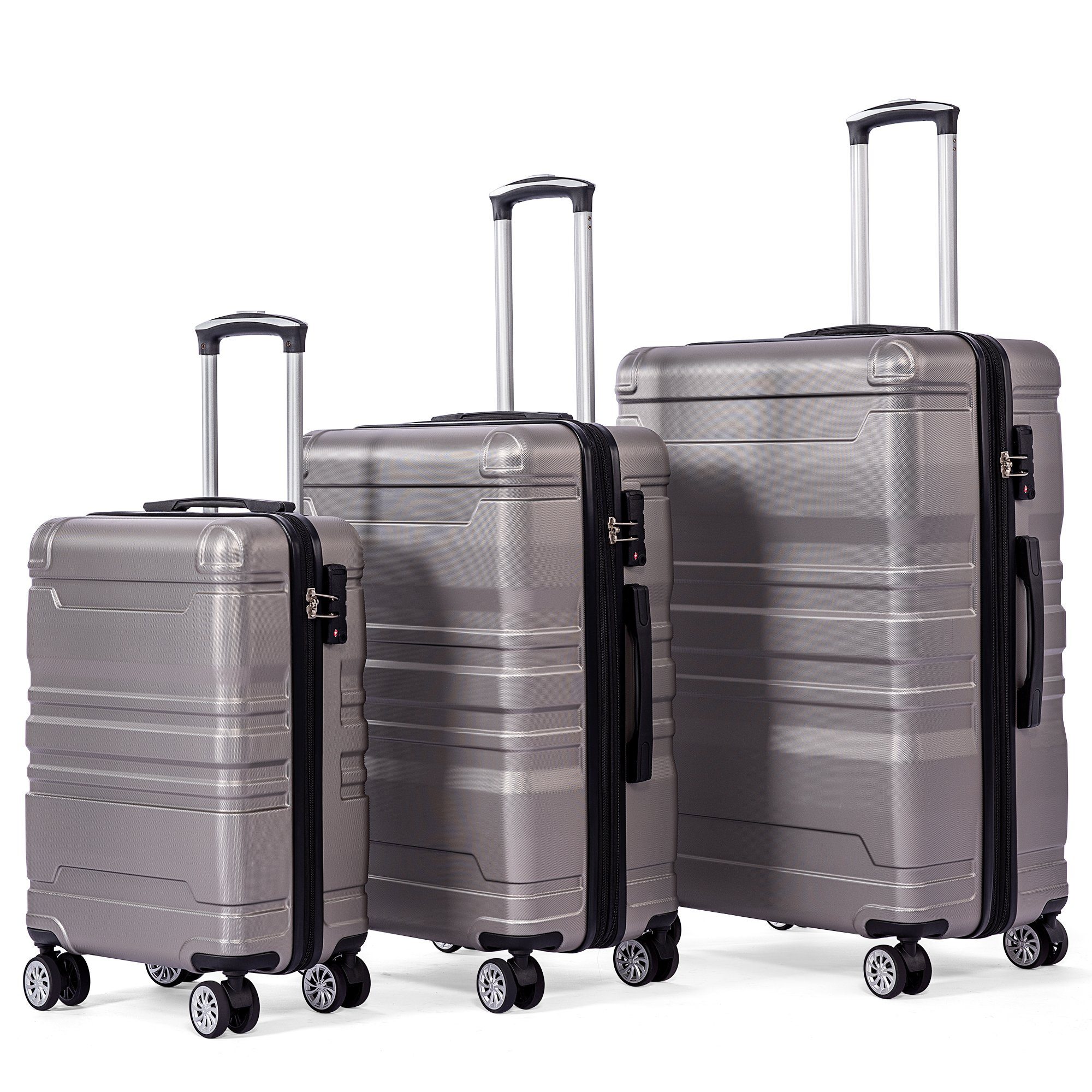 EXTSUD Handgepäckkoffer Hartschalen-Handgepäck Koffer mit TSA-Schloss und Universalrad Trolley, Erweiterbar Seitengriff 3-teiliges Set Warmes Grau