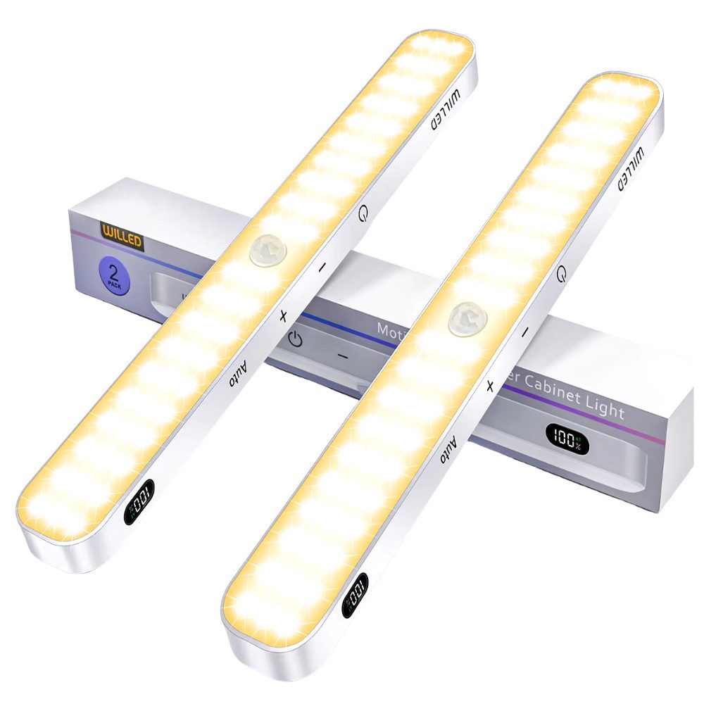 Athlix Schrankleuchte 2er-Set Kabellose LED-Schrankleuchte mit Bewegungssensor, LED fest integriert, Kaltweiß, Warmweiß, Werkzeuglose Montage, Lange Akkulaufzeit