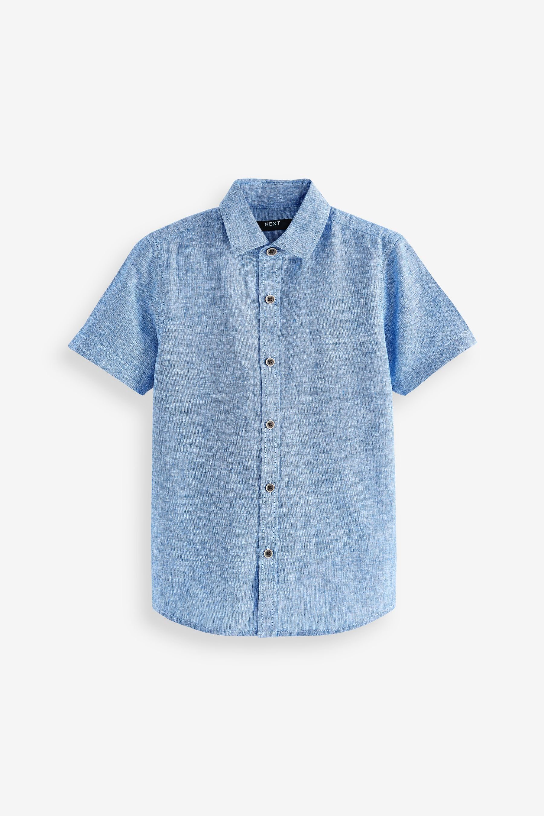 Next Kurzarmhemd Kurzärmliges Hemd aus Leinengemisch (1-tlg) Blue