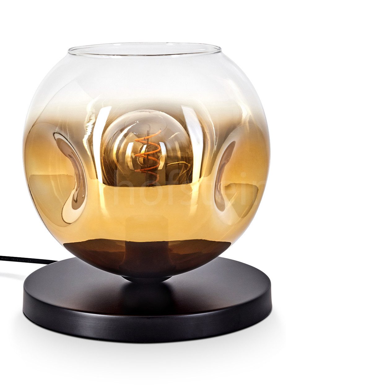Tischleuchte Tischlampe aus Metall/Glas in Schwarz/Goldfarben/Klar