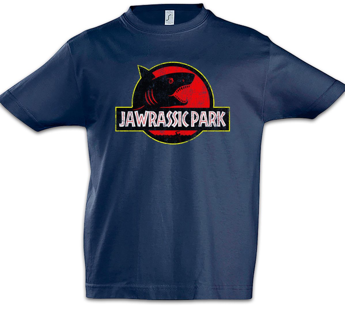 Print-Shirt Jawrassic Park Kinder T-Shirt Island Shark Plakat Weißer Hai White
