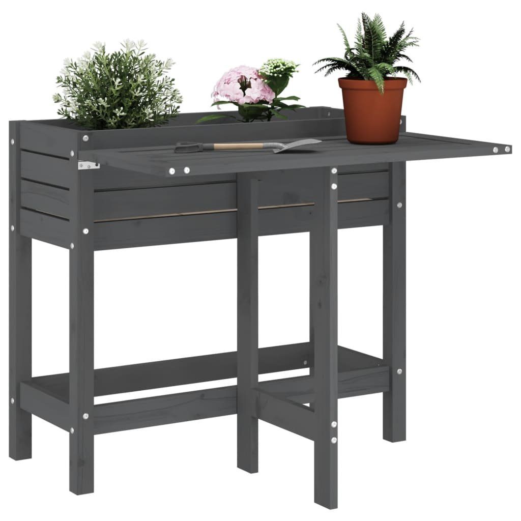 vidaXL Blumentopf Pflanzkasten mit Klappbarer Tischplatte Grau Massivholz Kiefer (1 St)