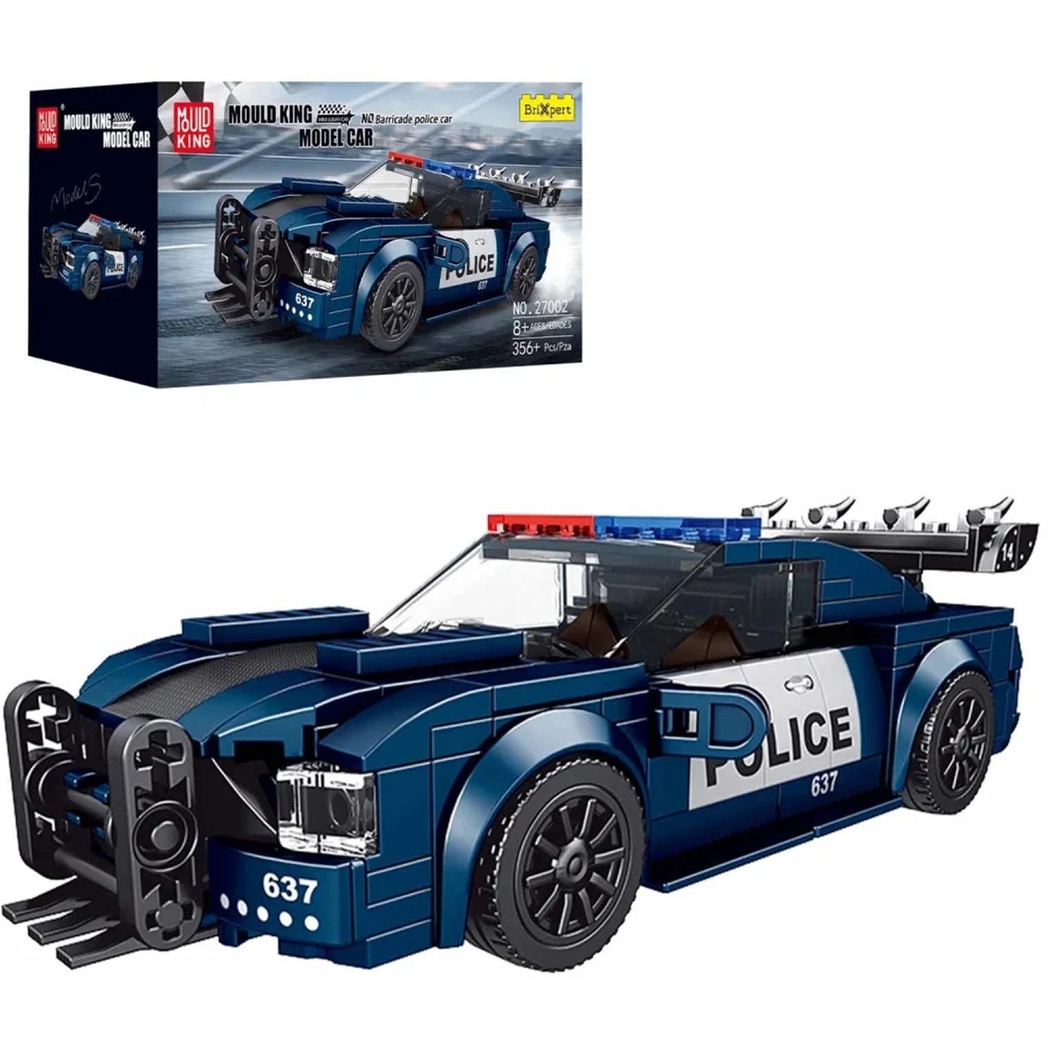 Mould King 27002 Polizeiauto Roadblock 637 + Showcase Konstruktionsspielsteine