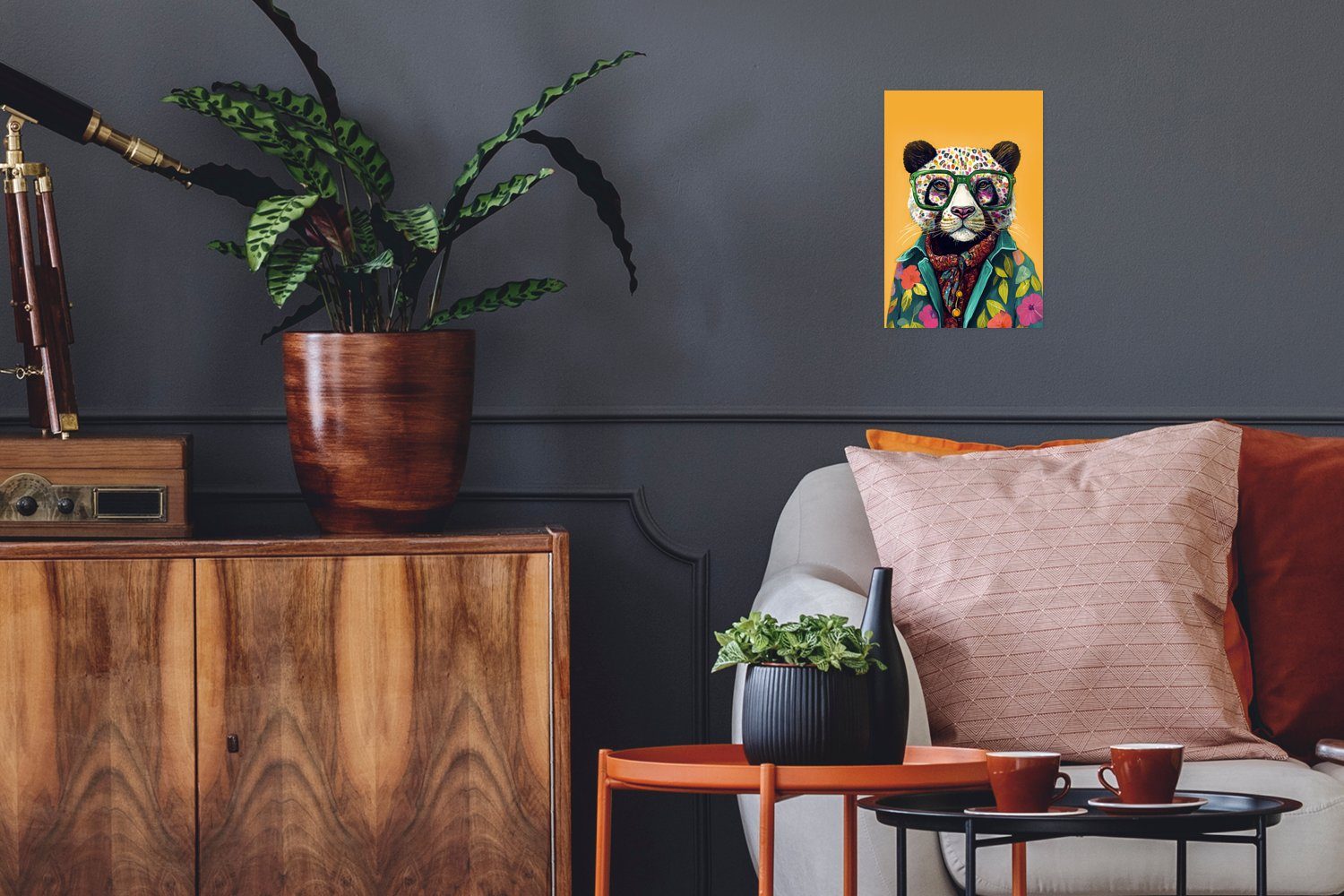 MuchoWow Poster Panda - Brille - Hippie, (1 St), Poster, Wandbild, Wandposter für Wohnzimmer, Ohne Rahmen