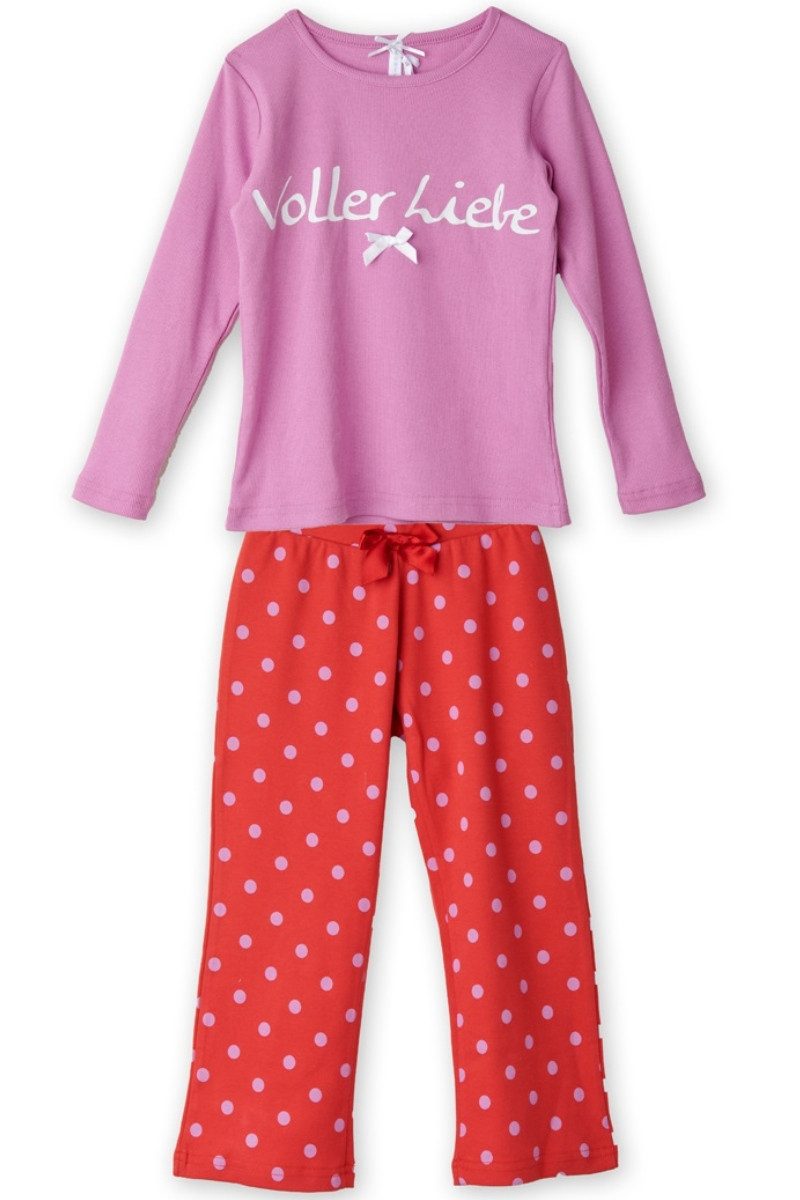 Louis & Louisa Pyjama Schlafanzug Kinder - VOLLER LIEBE - soft pink/rot
