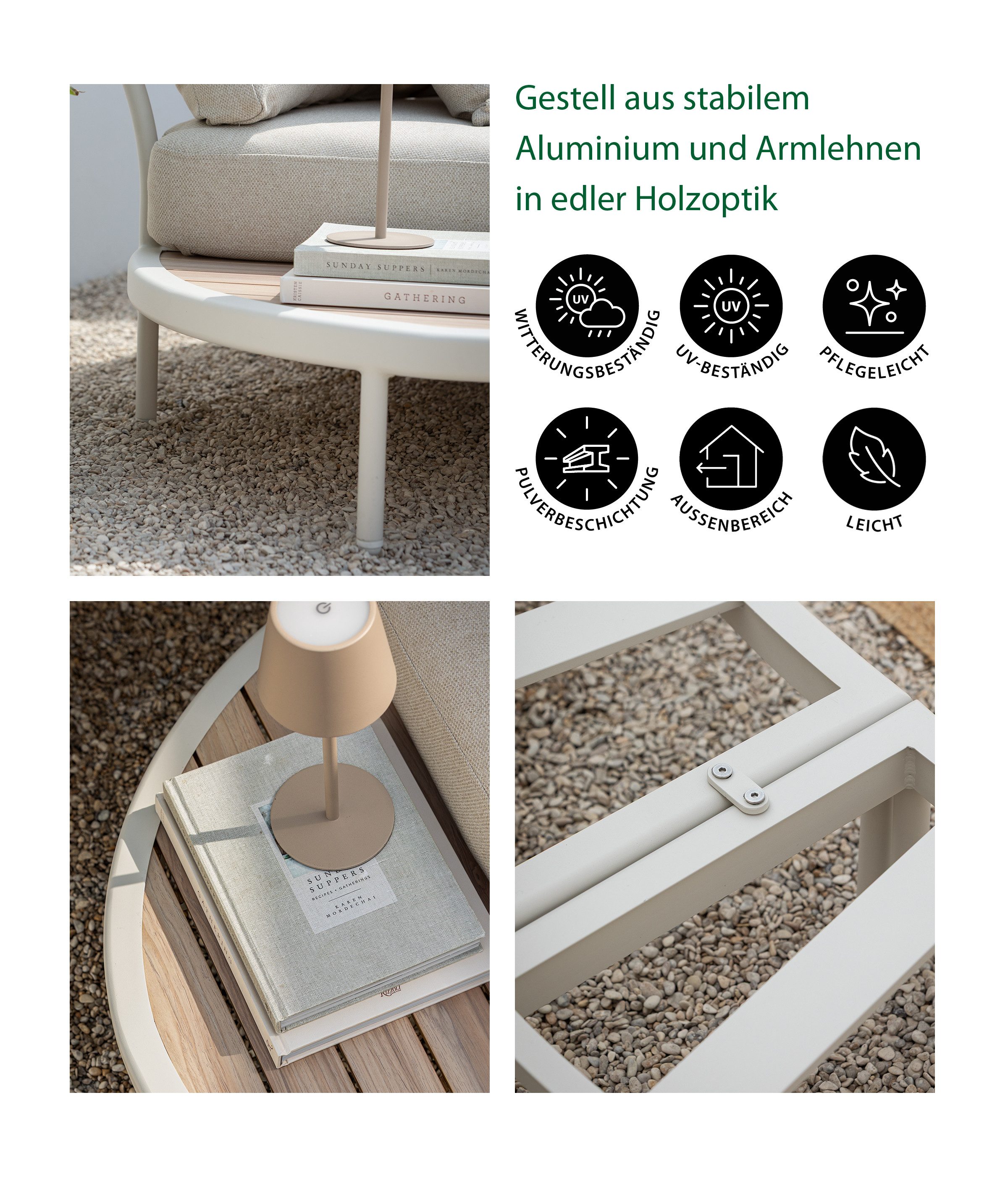 Dehner Gartenlounge-Set Avignon, 5 Sitzplätze, inkl. Tisch, Aluminium / Polyester, beige, moderne Sitzgruppe, Elemente lassen sich auch einzeln nutzen