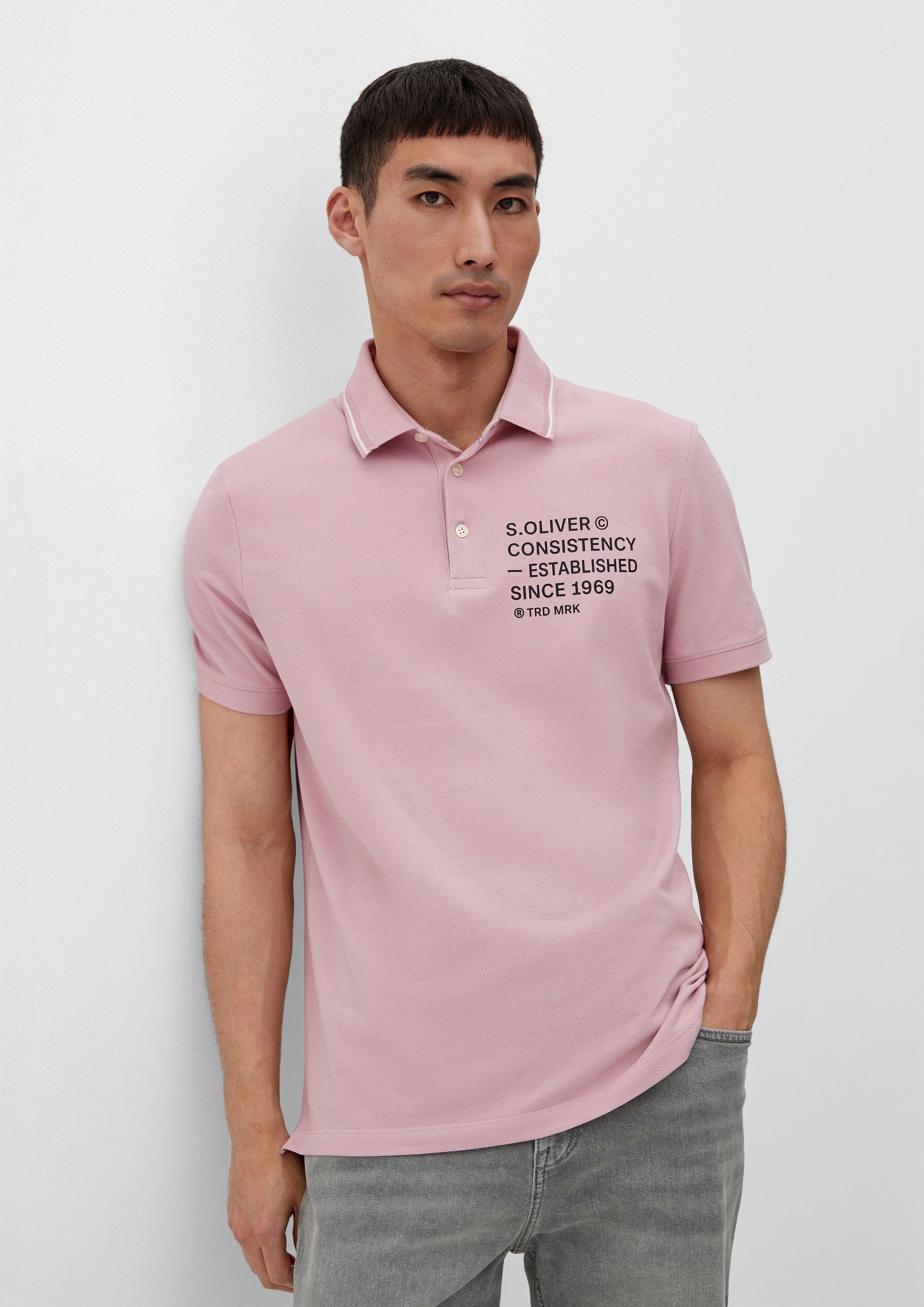 s.Oliver Kurzarmshirt Poloshirt mit Blende zartrosa Artwork, Piquéstruktur