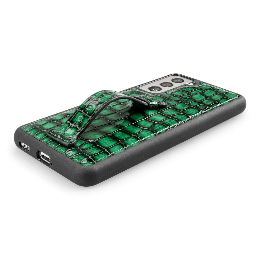 GOLDBLACK Handyhülle GOLDBLACK Samsung S21 Lederhülle mit Fingerschlaufe MILANO-Design Grün