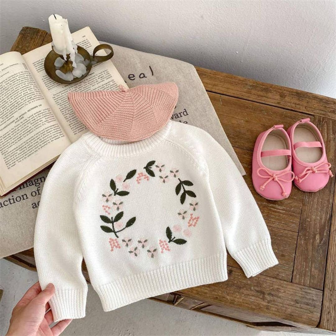 Ärmelloser Strickpullover Für Baby-Mädchen – Mit Pastellfarbener Stickerei, Perfekt Für Halbe Geburtstage
