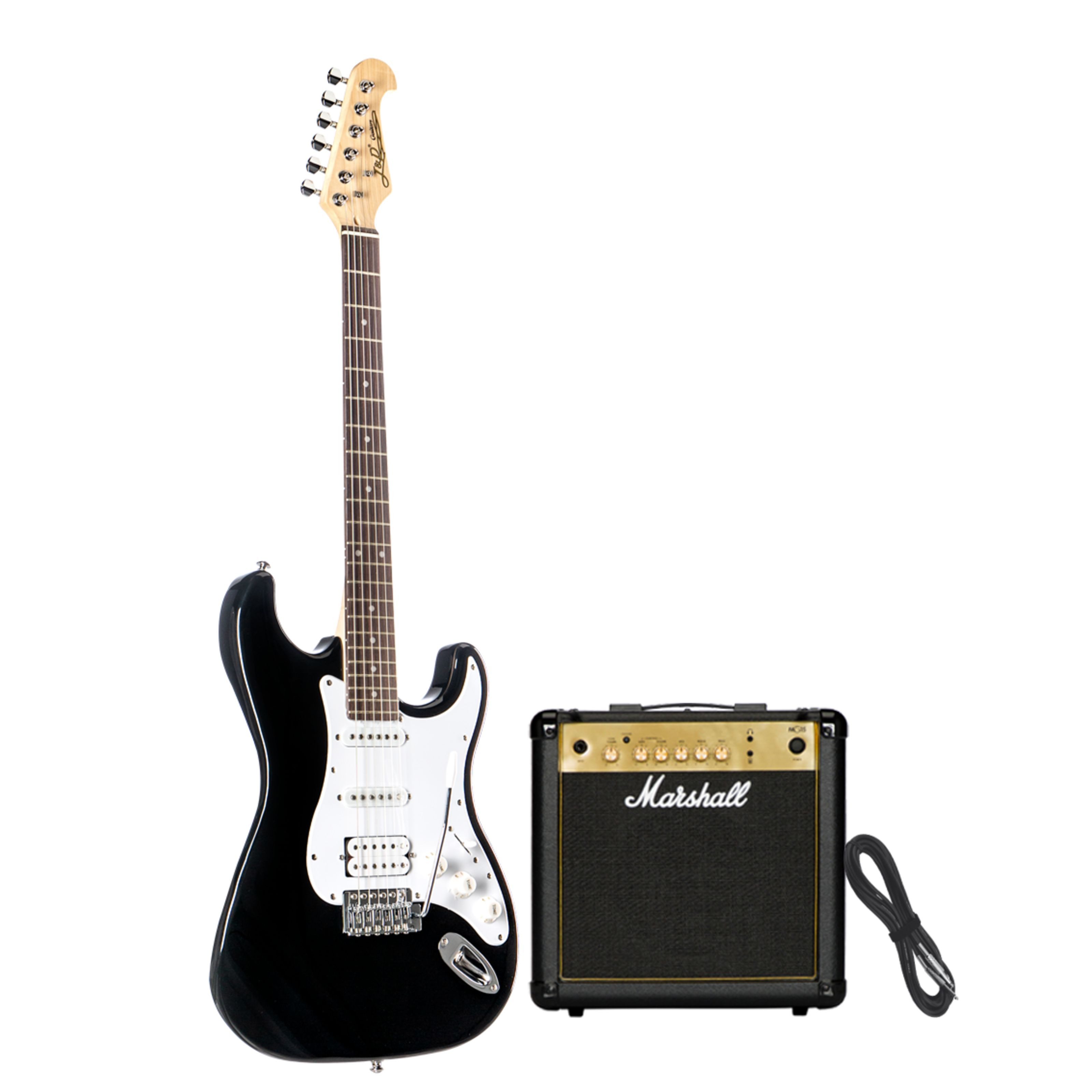J & D E-Gitarre, E-Gitarren, E-Gitarren-Sets, ST Rock HSS BK Black - E-Gitarren Anfänger Set