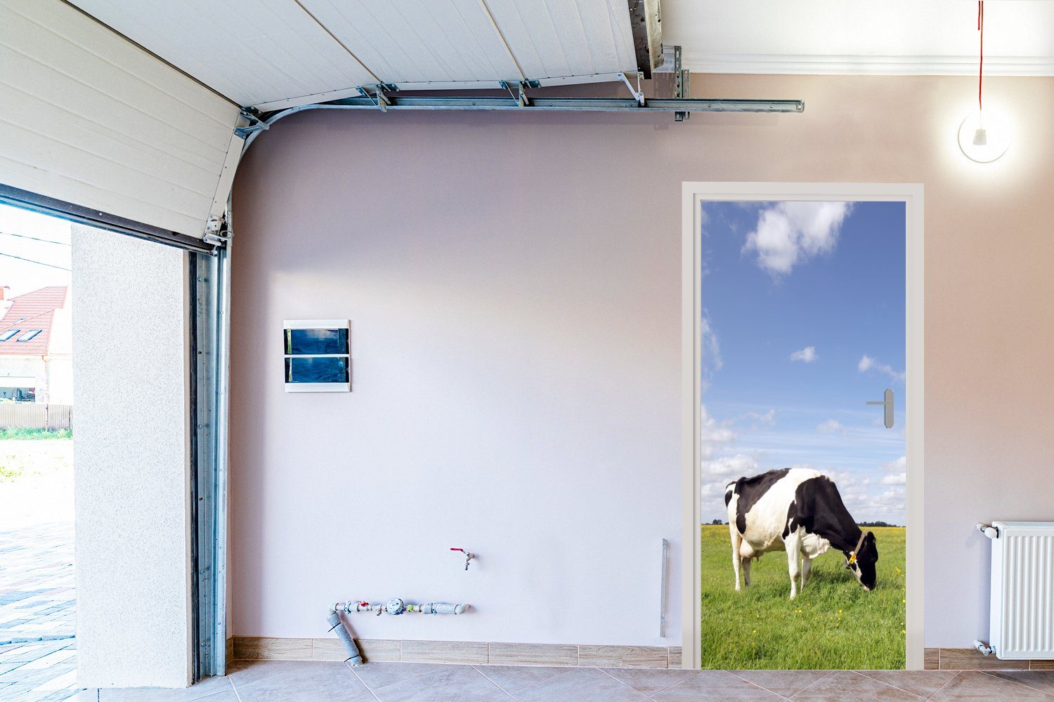 Kuh Matt, MuchoWow für Tiere, Türaufkleber, - - Türtapete Gras Tür, bedruckt, - (1 75x205 cm Niederlande Fototapete St),