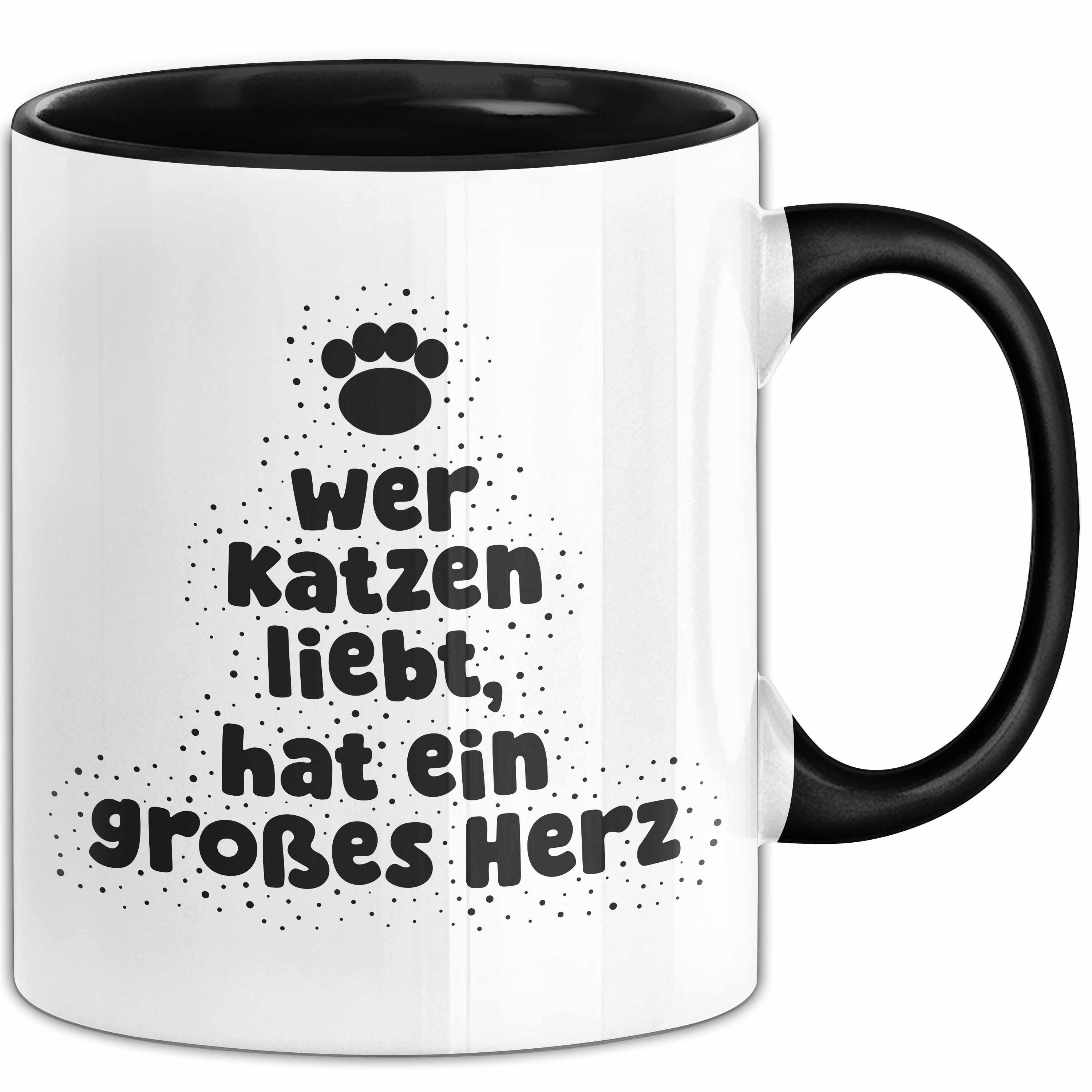 Trendation Tasse Wer Katzen liebt, hat ein großes Herz Tasse Geschenk Katzenliebhaber, Keramik