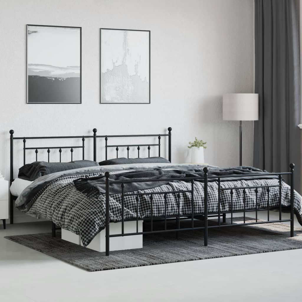 furnicato Bettgestell mit Kopf- und Fußteil Metall Schwarz 200x200 cm (1-tl günstig online kaufen