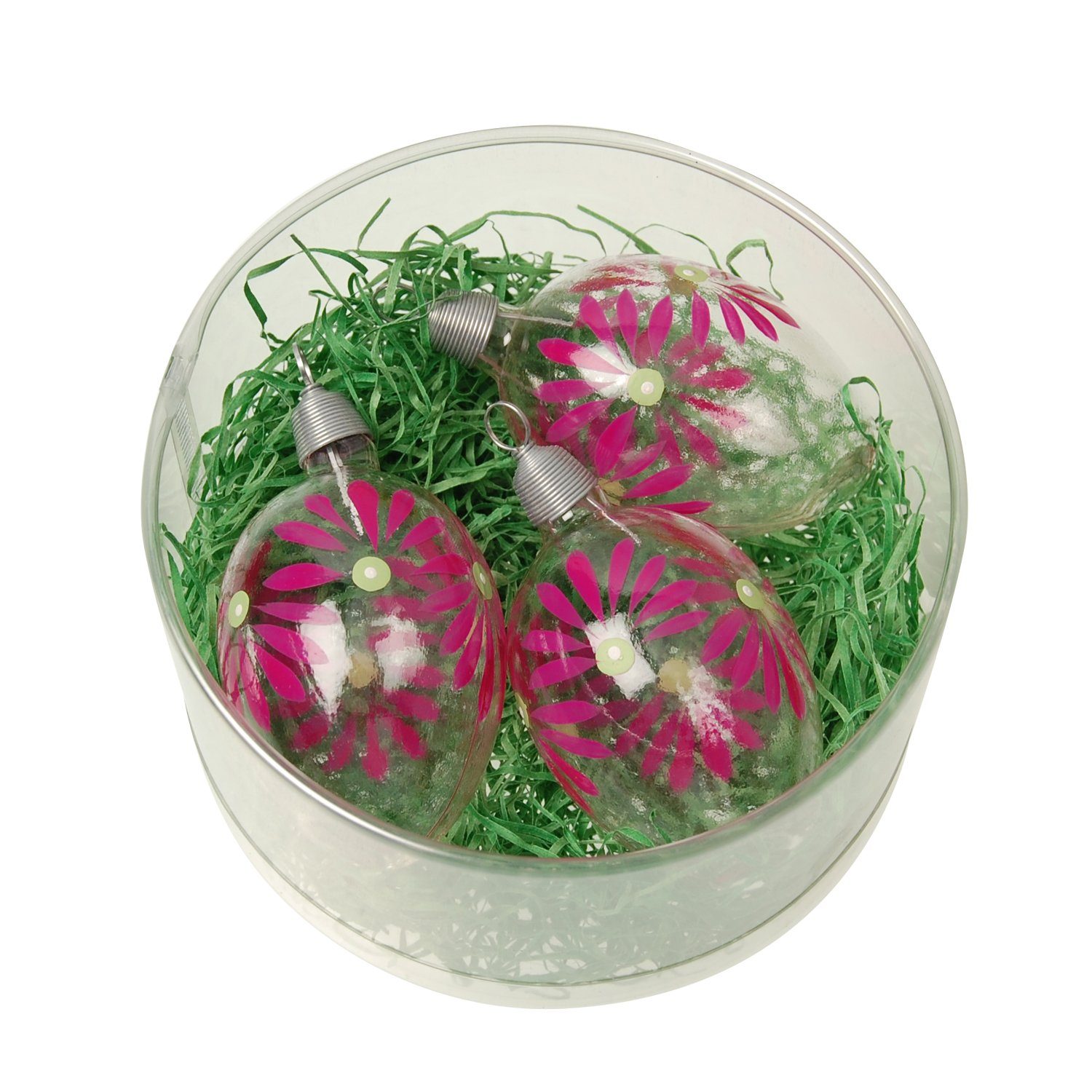 (1-tlg) Glas mit Krebs Christbaumschmuck Blumendekor Ostereiern mit 3 kleines (7cm) Lauscha Ostergras Osternest und