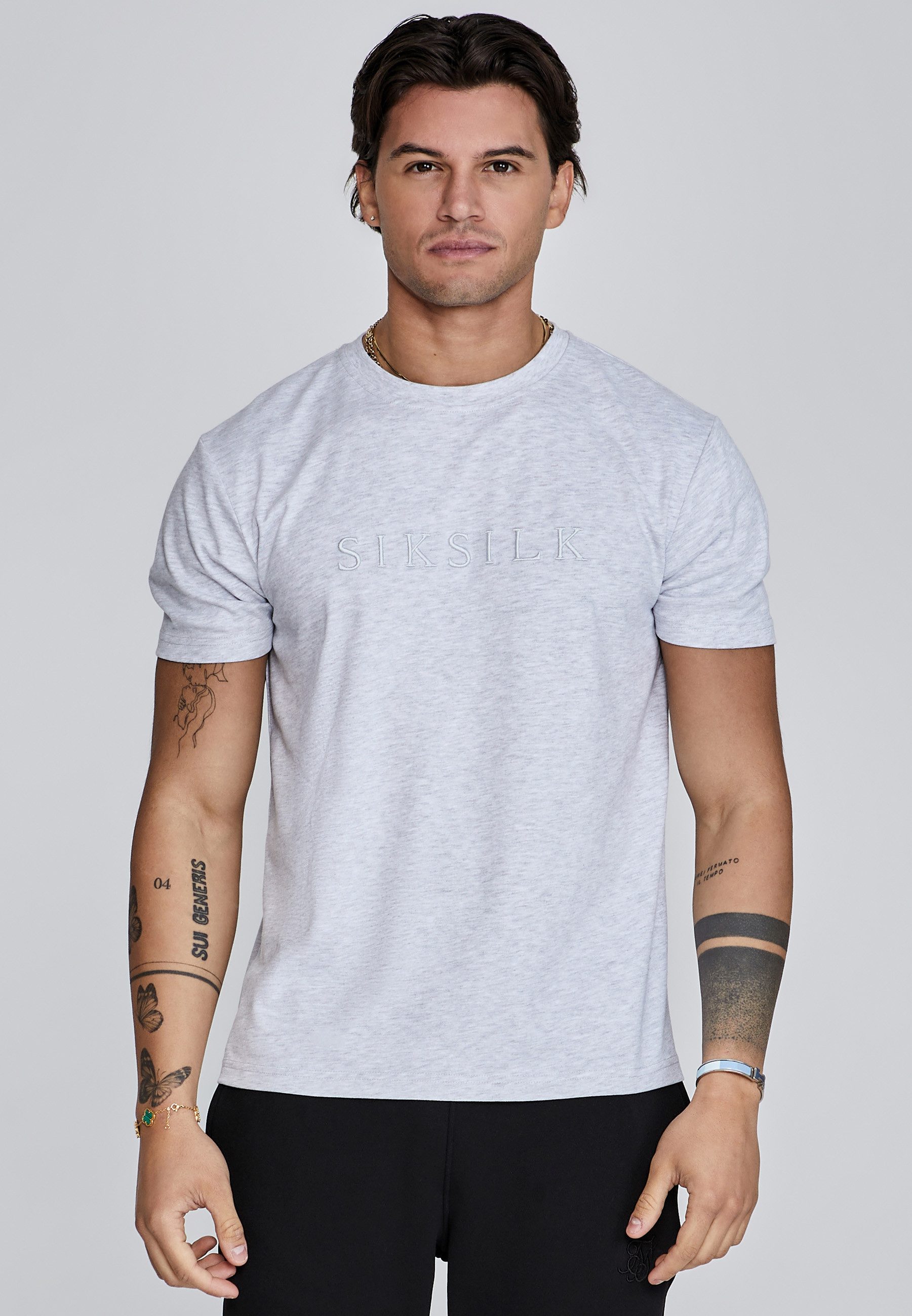 Siksilk T-Shirt SikSilk Herren Grau Marl Logo T-Shirt günstig online kaufen