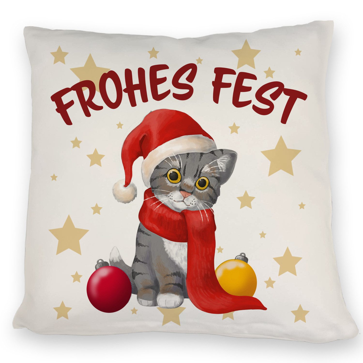 speecheese Dekokissen Katze mit Mütze Kissen mit Spruch Frohes Fest