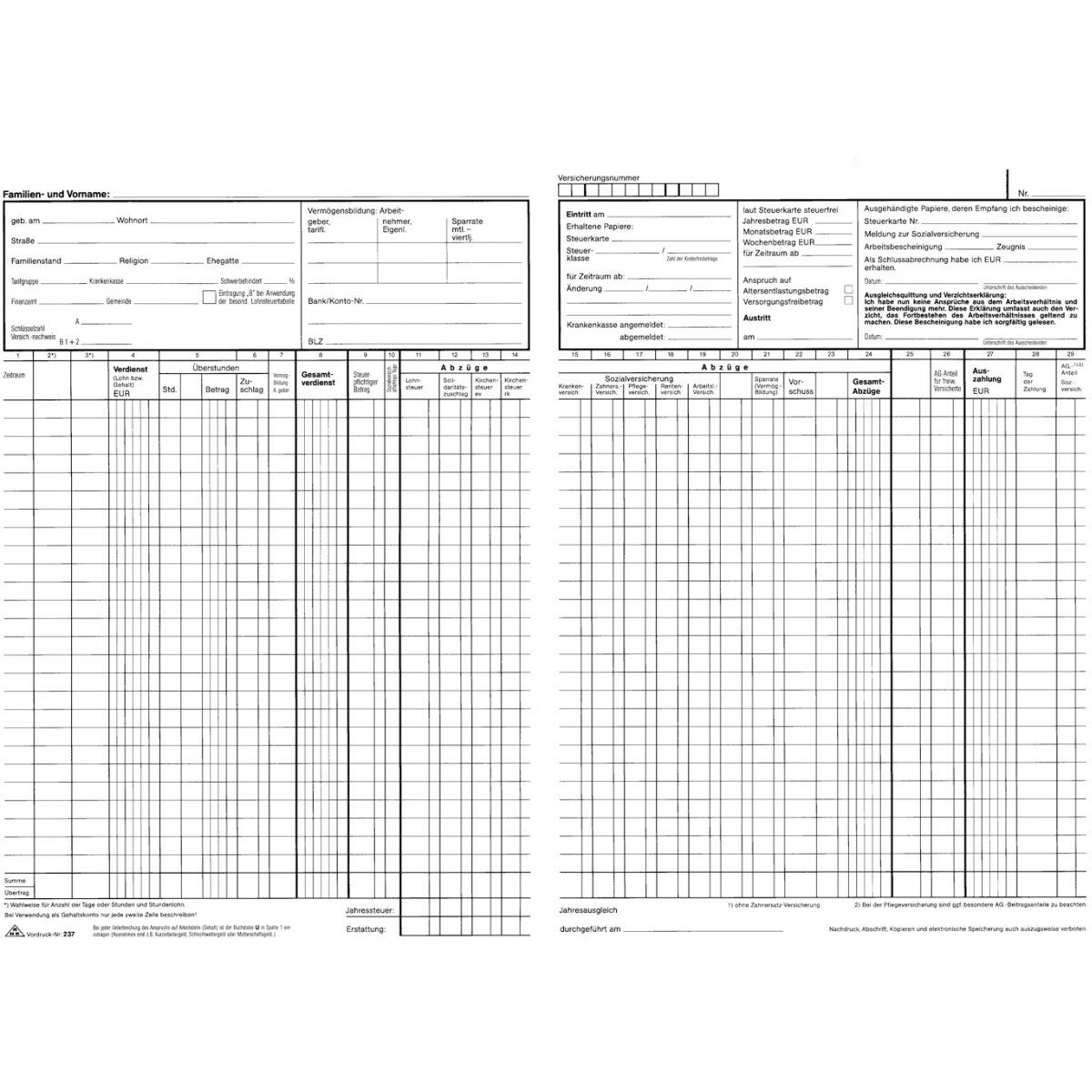 RNK Verlag Formularblock Lohn- und Gehaltskontobuch A4 20 Blatt