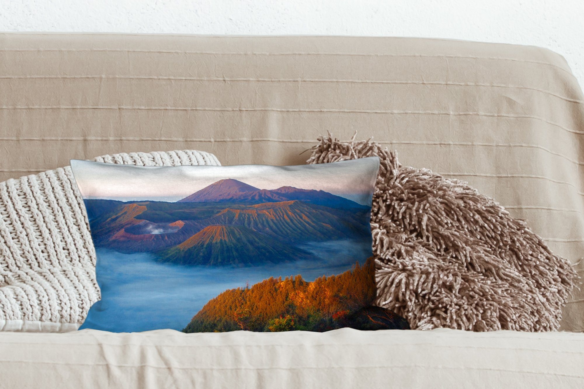 Schlafzimmer - Vulkan Dekoration, Wohzimmer Füllung, Natur MuchoWow Nebel, mit Zierkissen, Dekokissen - Dekokissen