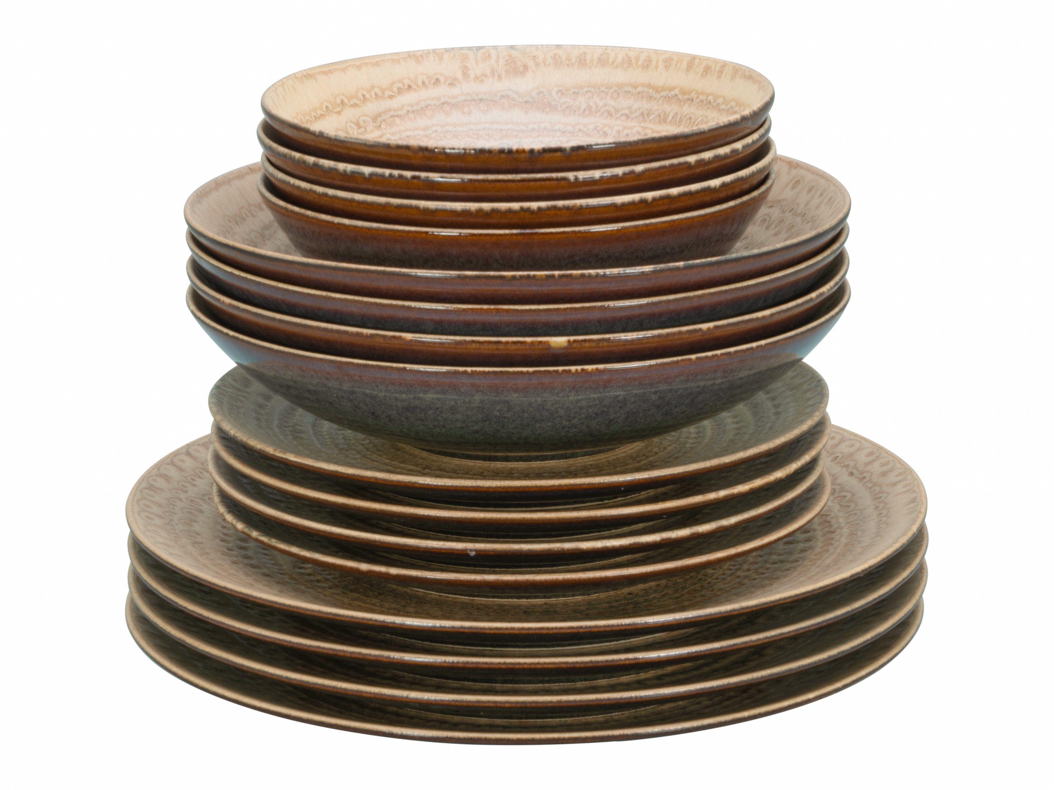 CreaTable Teller-Set Neapel, Service 16-tlg. (16-tlg), 4 Personen, Steinzeug, Teller Set, Edles Tellerset, Vulkanoptik