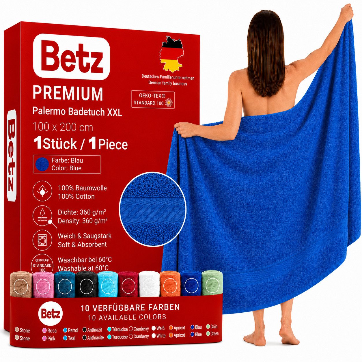 Betz Badetuch XXL 100x200 cm Palermo Saunatuch & Strandtuch Pflegeleicht & saugstark, 100% Baumwolle (1 Stück, 1-St)
