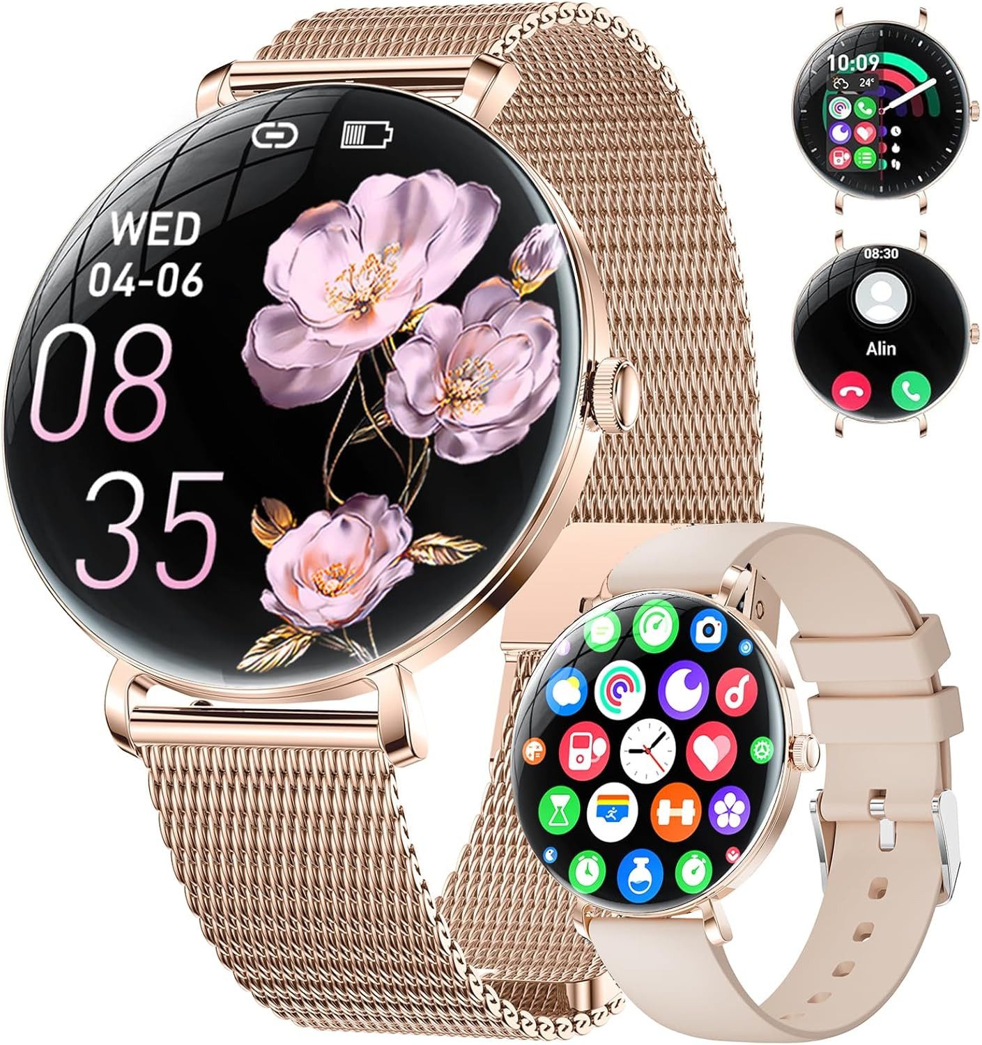 ESFOE FV17-A Smartwatch (3,6 cm, android ios), Smartwatch für Damen mit AMOLED Display und 120 Sportmodi wasserdicht