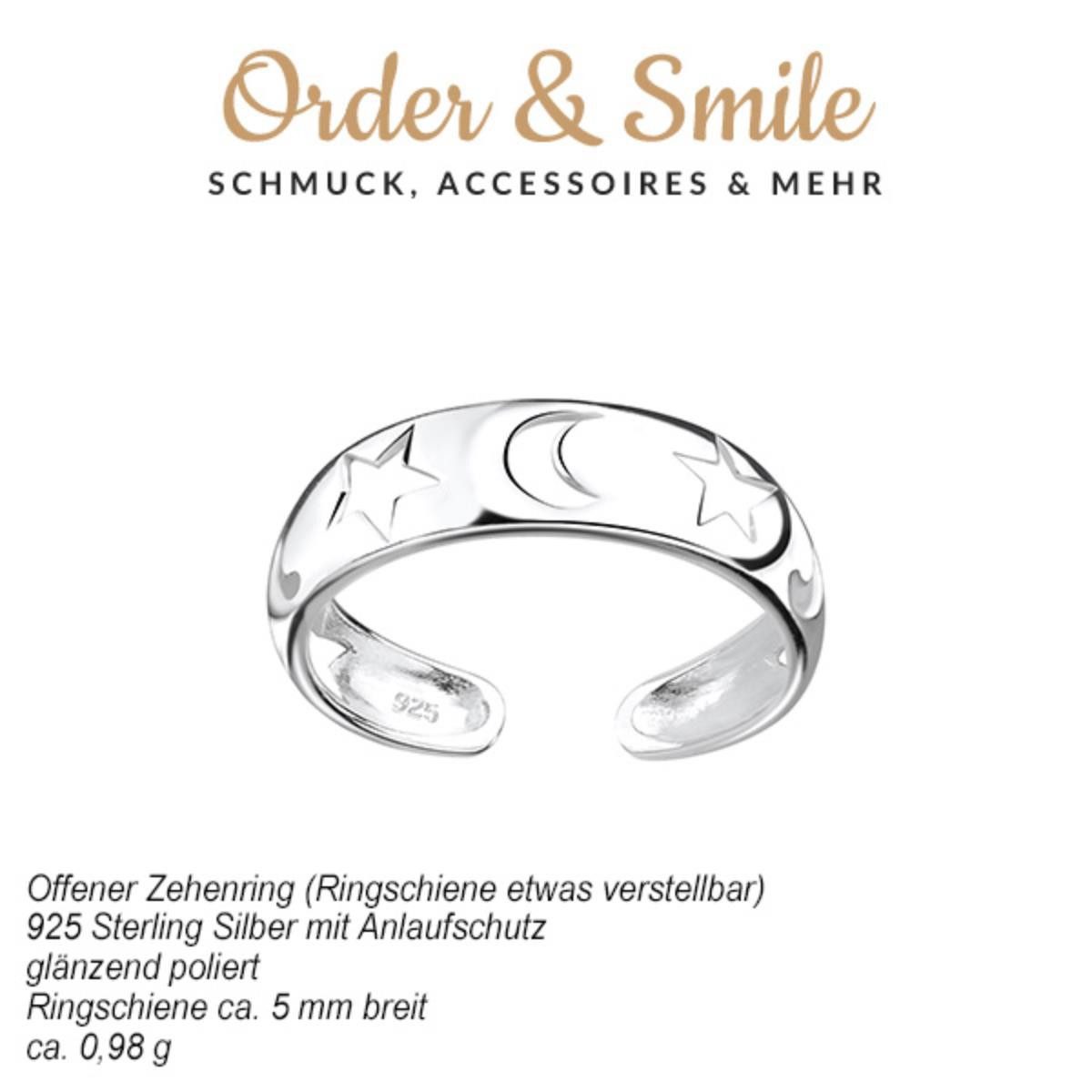 Order & Smile Schmuck Zehenring Zehenring Mond & Sterne: Zehring Silber 925, gestempelt