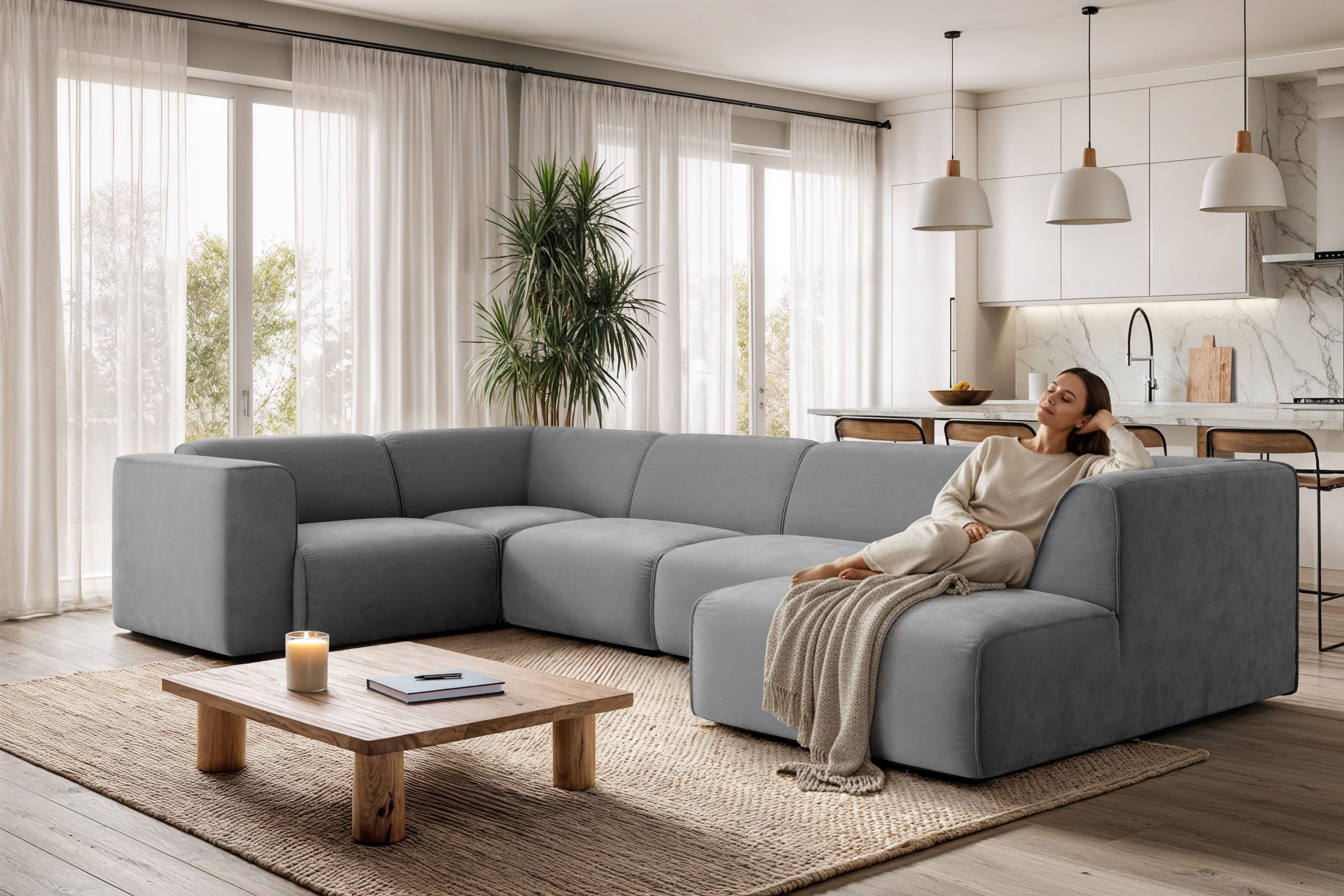 OTTO home Wohnlandschaft Merid U-Form, B: 367 cm, jederzeit durch Module erweiterbar