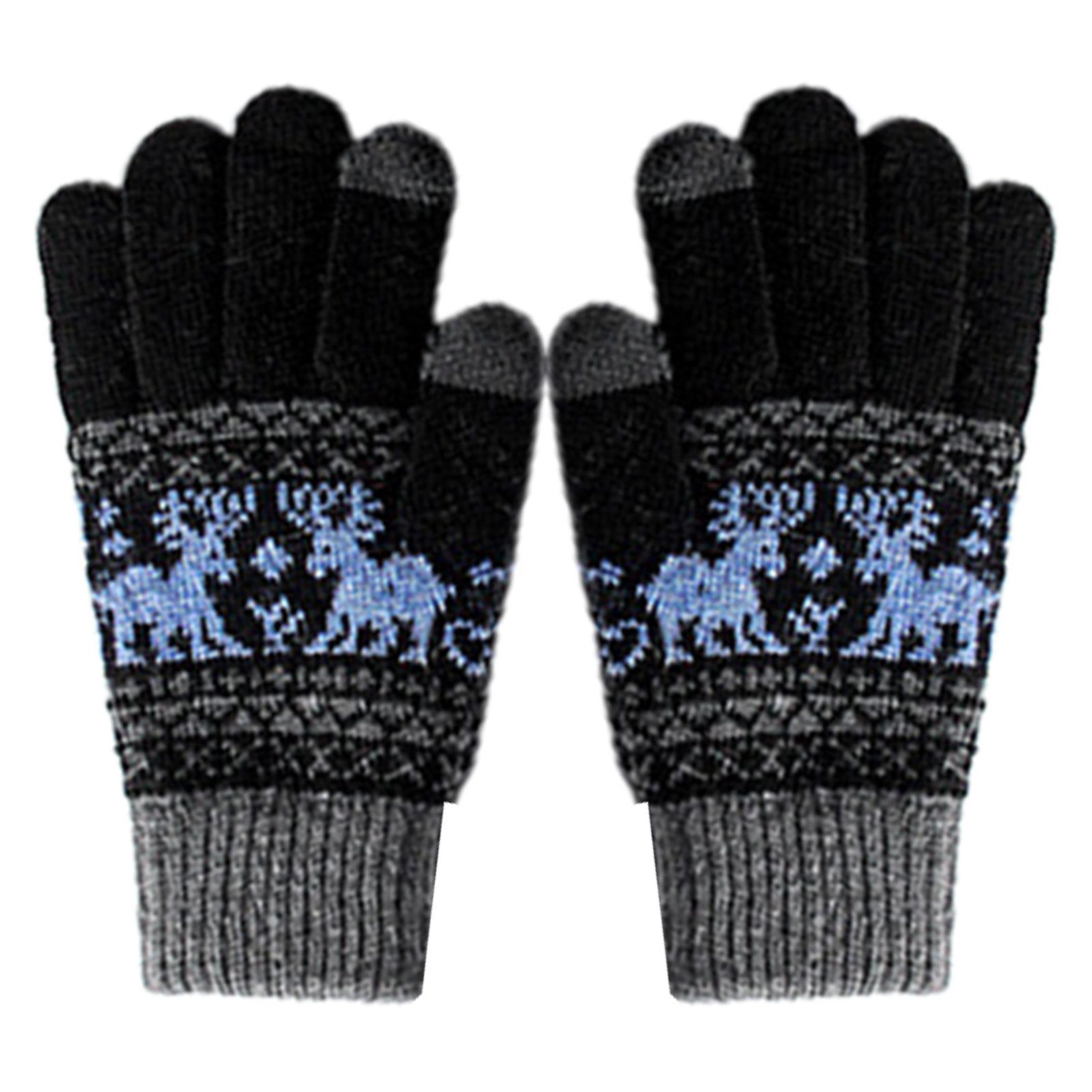 Blusmart Strickhandschuhe Damenhandschuhe, Gestrickte Touchscreen-Handschuhe Wärmende Fleecehandschuhe Verdickte marineblau himmelblau
