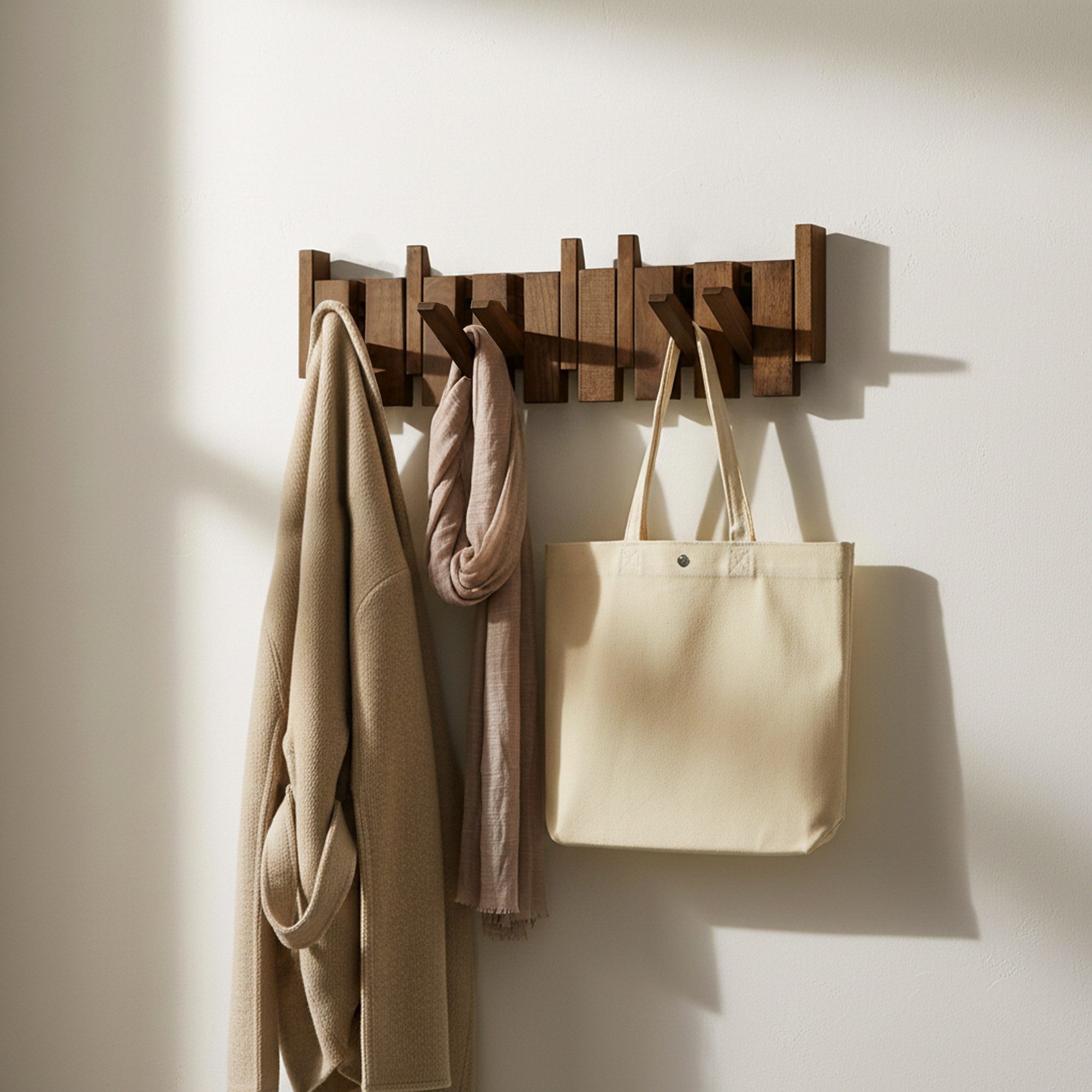 HOME DELUXE Garderobenleiste PORTE - 32cm/56 cm/ 80cm - wählbar, 8 Haken, bewegliche Haken, Garderobe aus Holz