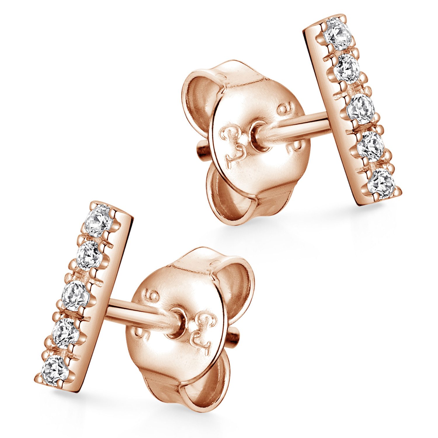 Materia Paar Ohrstecker Ohrringe Damen Rosegold Zirkonia SO-447, 925 Sterling Silber, vergoldet