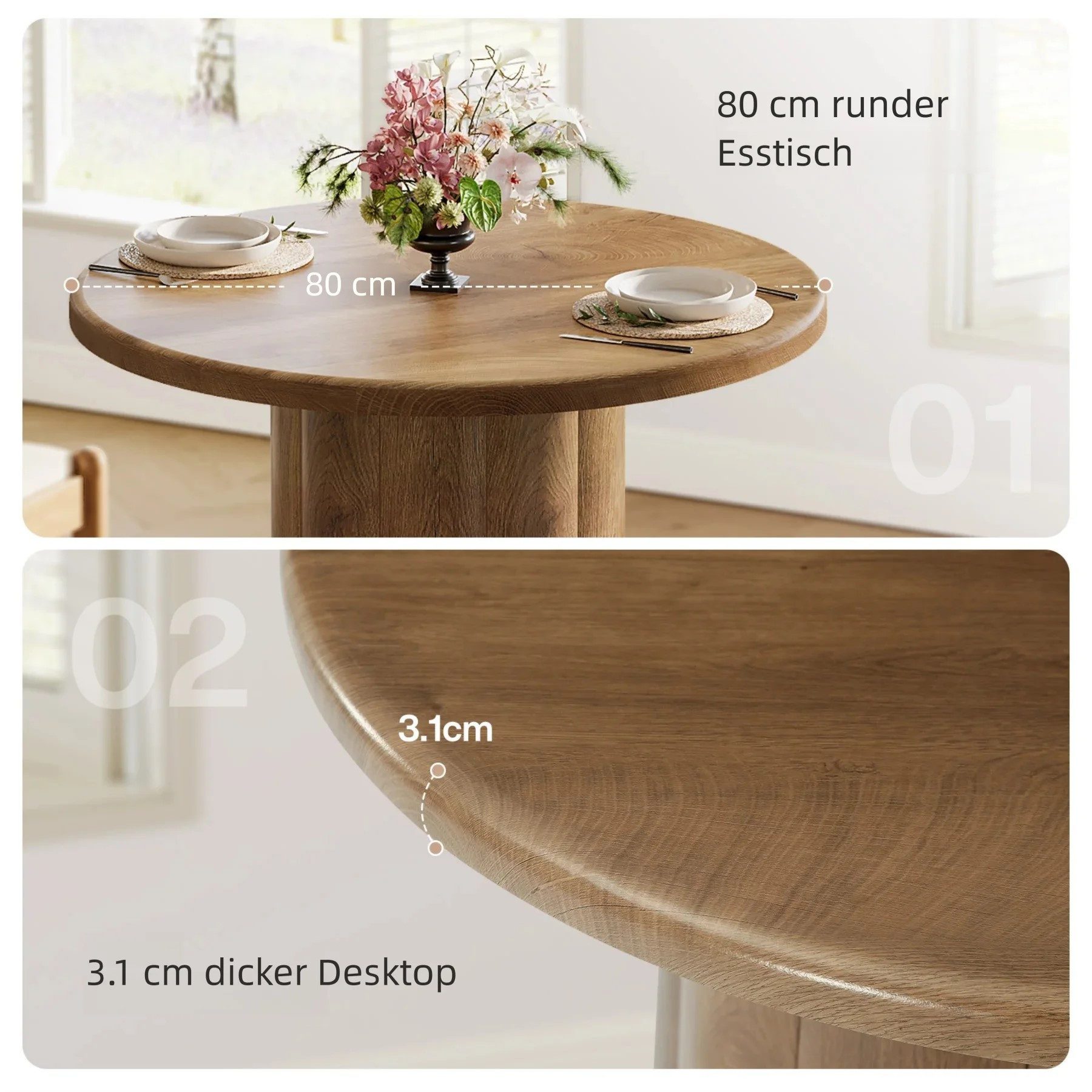 Tribesigns Esstisch 80 cm Esstisch für 4 Personen, kleiner Küchentisch mit Landhaus-Design