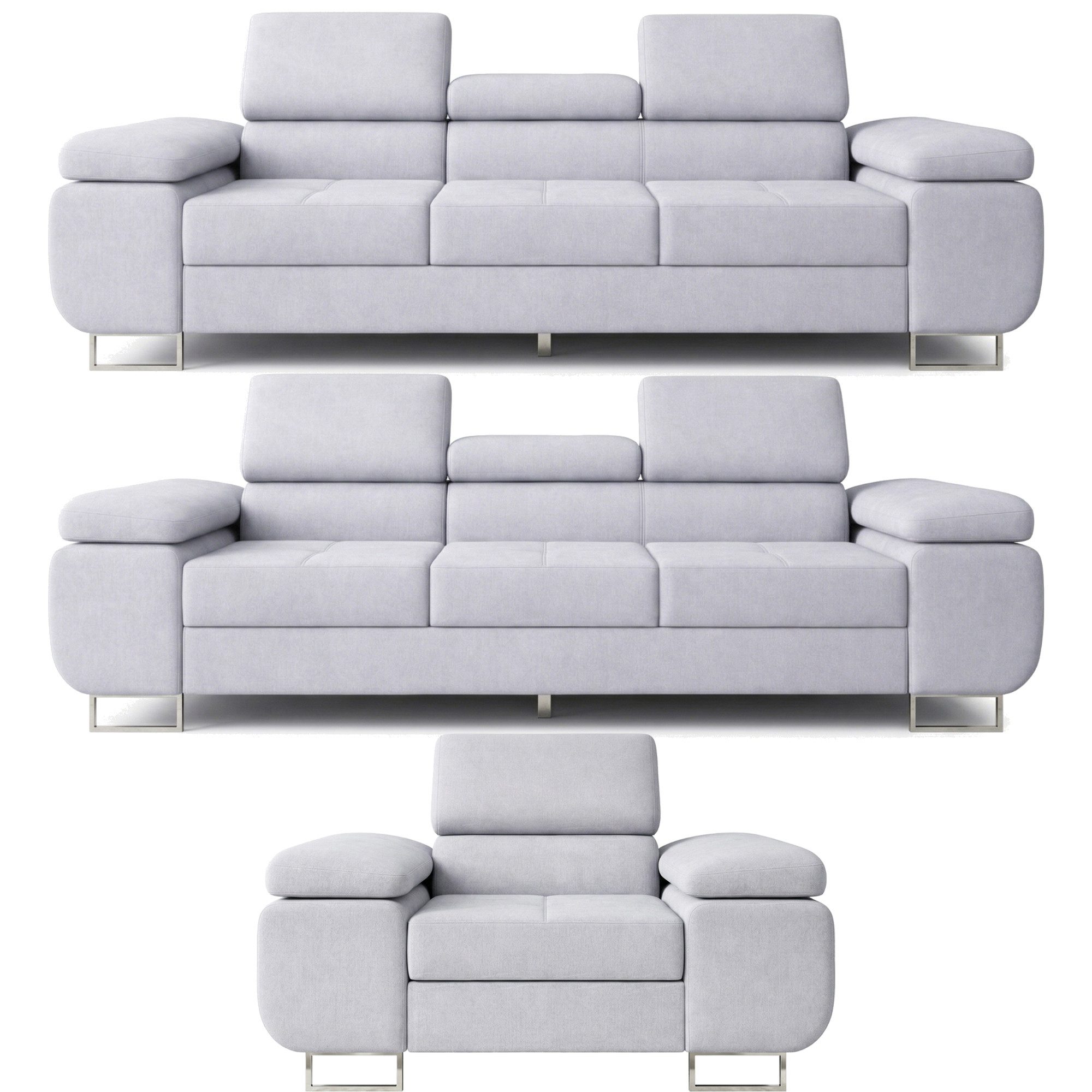 M-Punkt24 Polstergarnitur Sofa Wohnlandschaft DUBAI, (3-3-1, mit Bettfunktion, XL Sofa-Set, Bigsofa, Samt, Grau), Bestehend aus 3-Sitzer mit Bettfunktion, Sessel