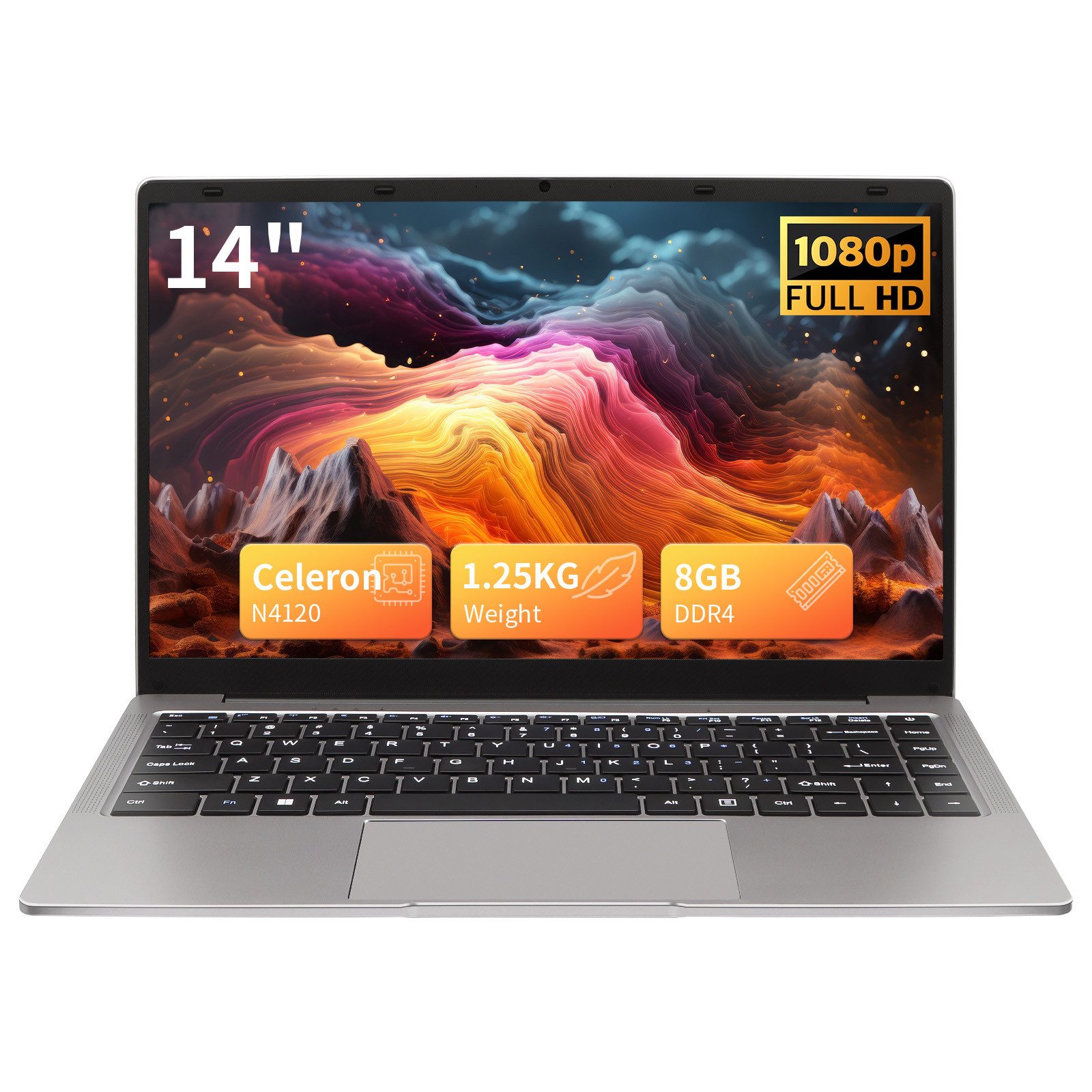 LONGEVINCE 14 Zoll Ultrabook Laptop, 8 GB RAM, N4120, Windows 11 Pro Notebook (35,56 cm/14 Zoll, Intel, 476 GB SSD, mit Deutscher Tastaturfolie, Celeron N4120 (bis zu 2,6 GHz)