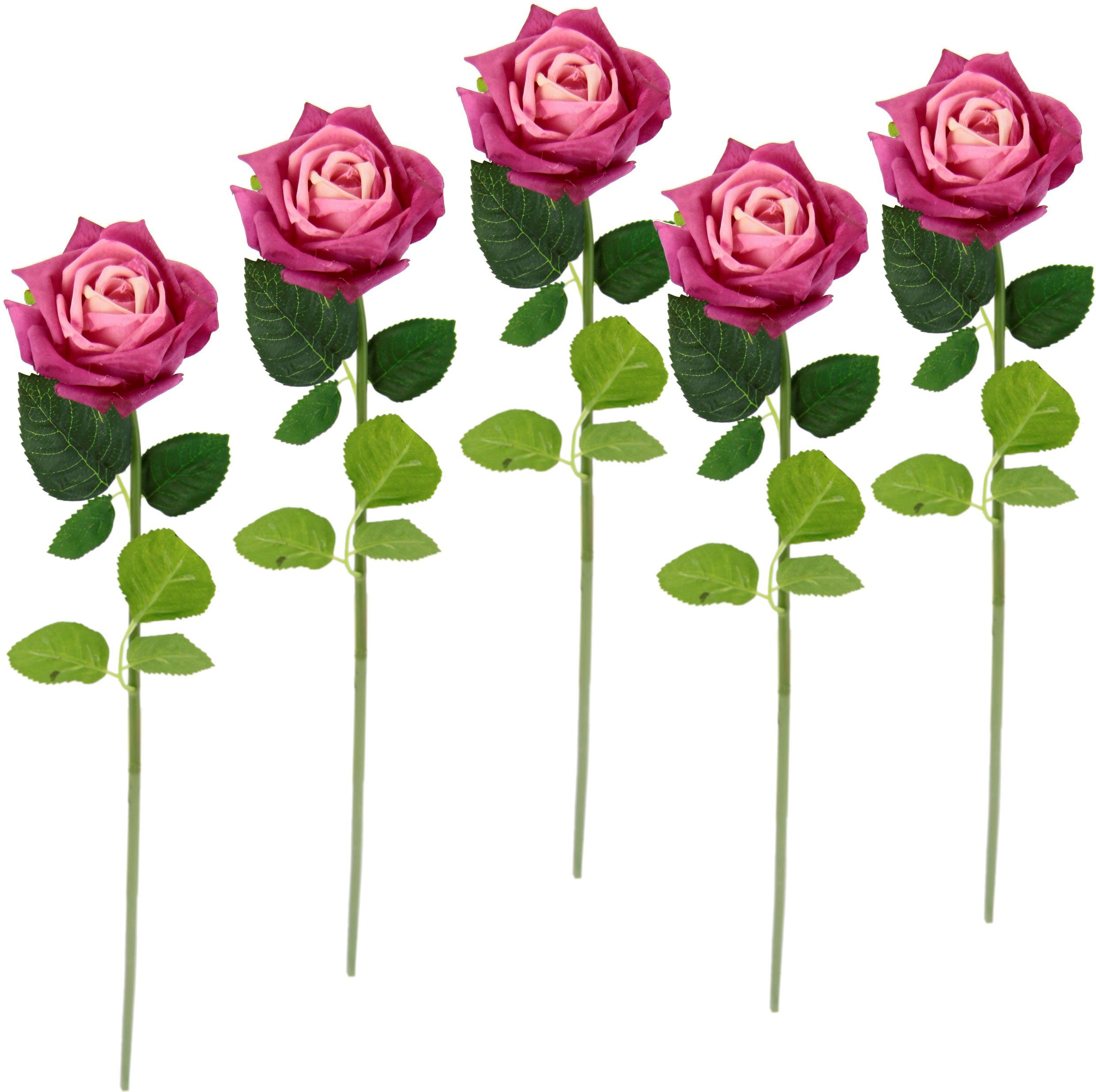 Kunstblume Rose, I.GE.A., Höhe 45 cm, 5er Set künstliche Rosen, Seidenrosen, Bouquet, Kunstzweig, Kunstrose pink | Kunstblumen