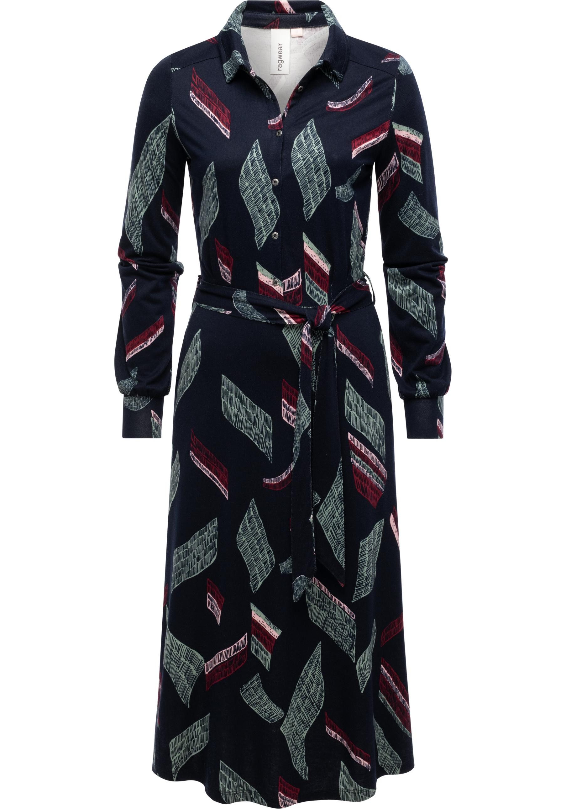 Ragwear Blusenkleid Plantee Print Modisches Damenkleid mit Taillengürtel